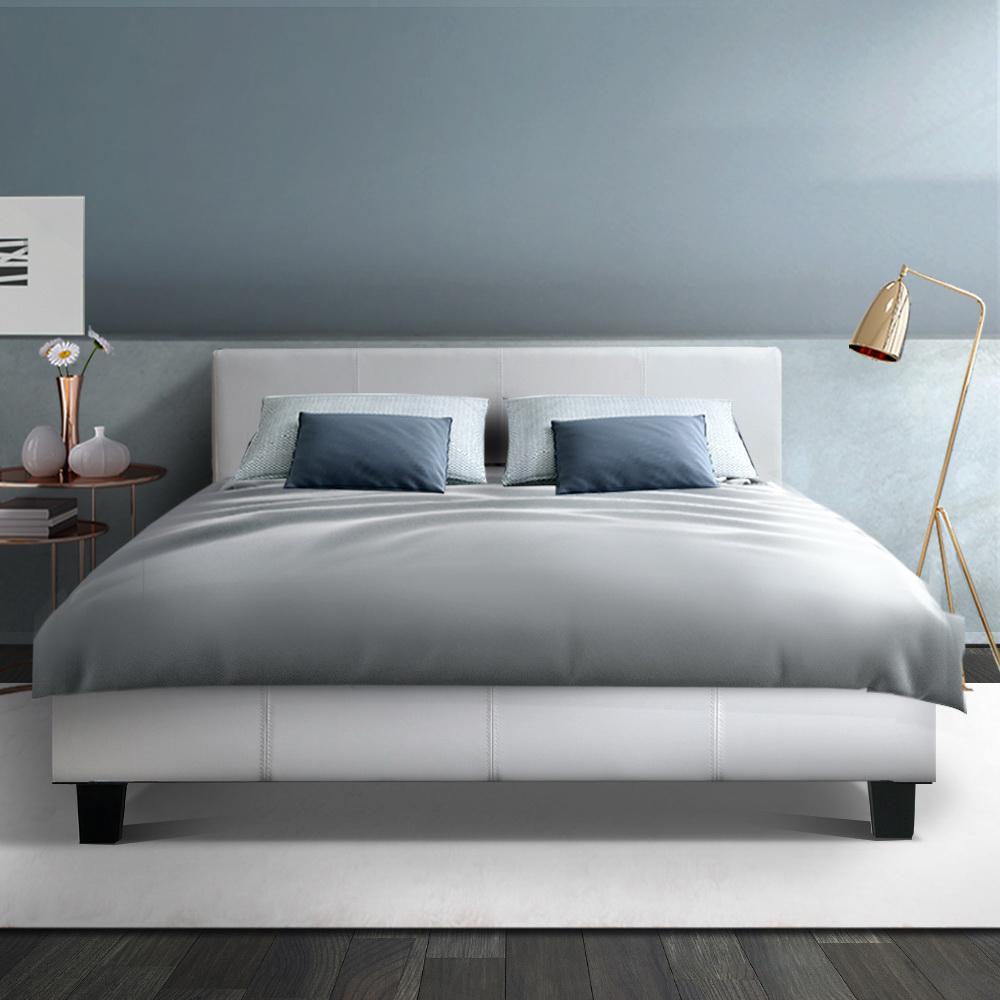 Coogee Bed White & Normay Series Pillow Top Mattress - Medium Firm Support, Double Package Set for Ultimate Comfort | Perfect for Guest Rooms, Dorms & Small Apartments