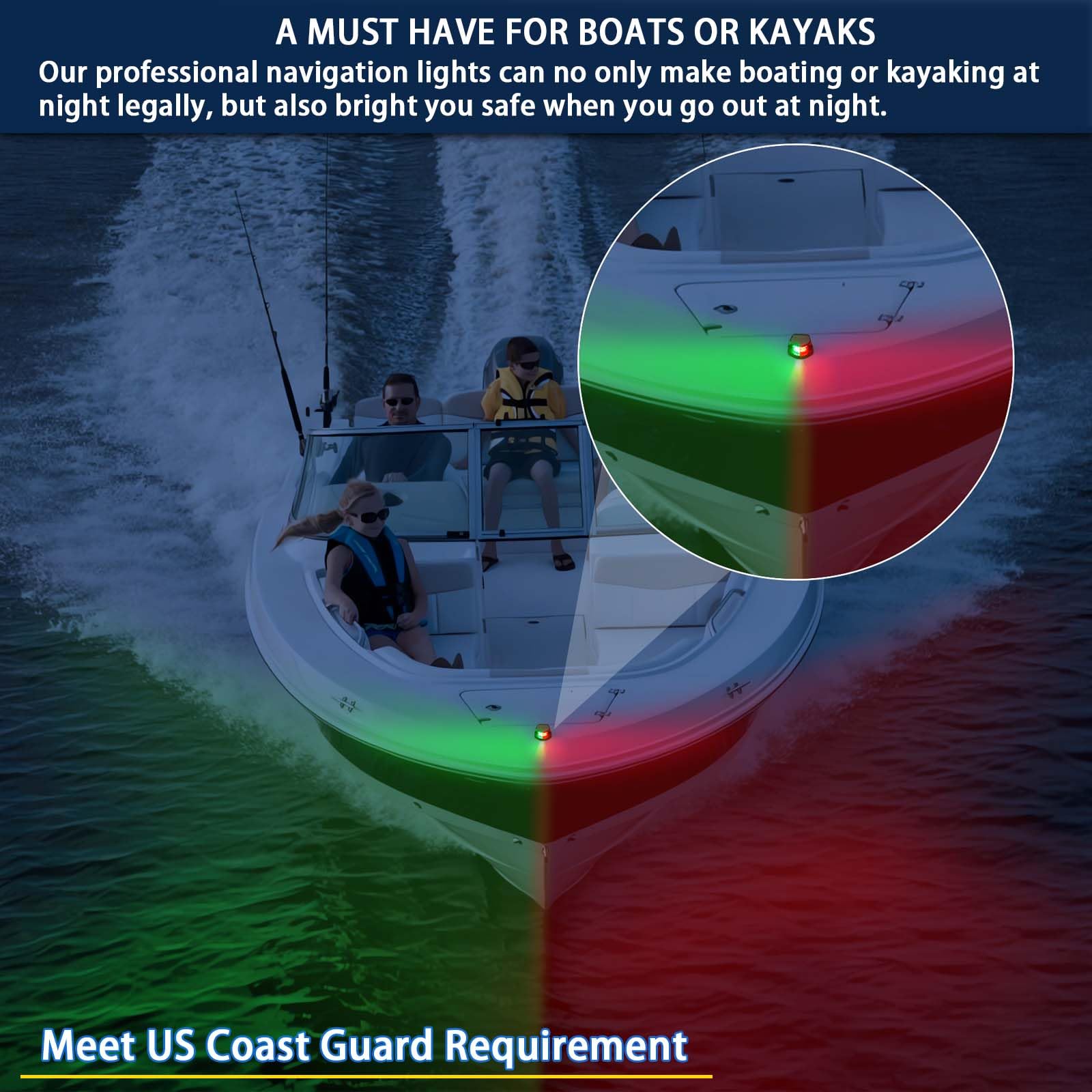 Boat LED Navigation Lights - Marine Bow Lights for Night Fishing Boats