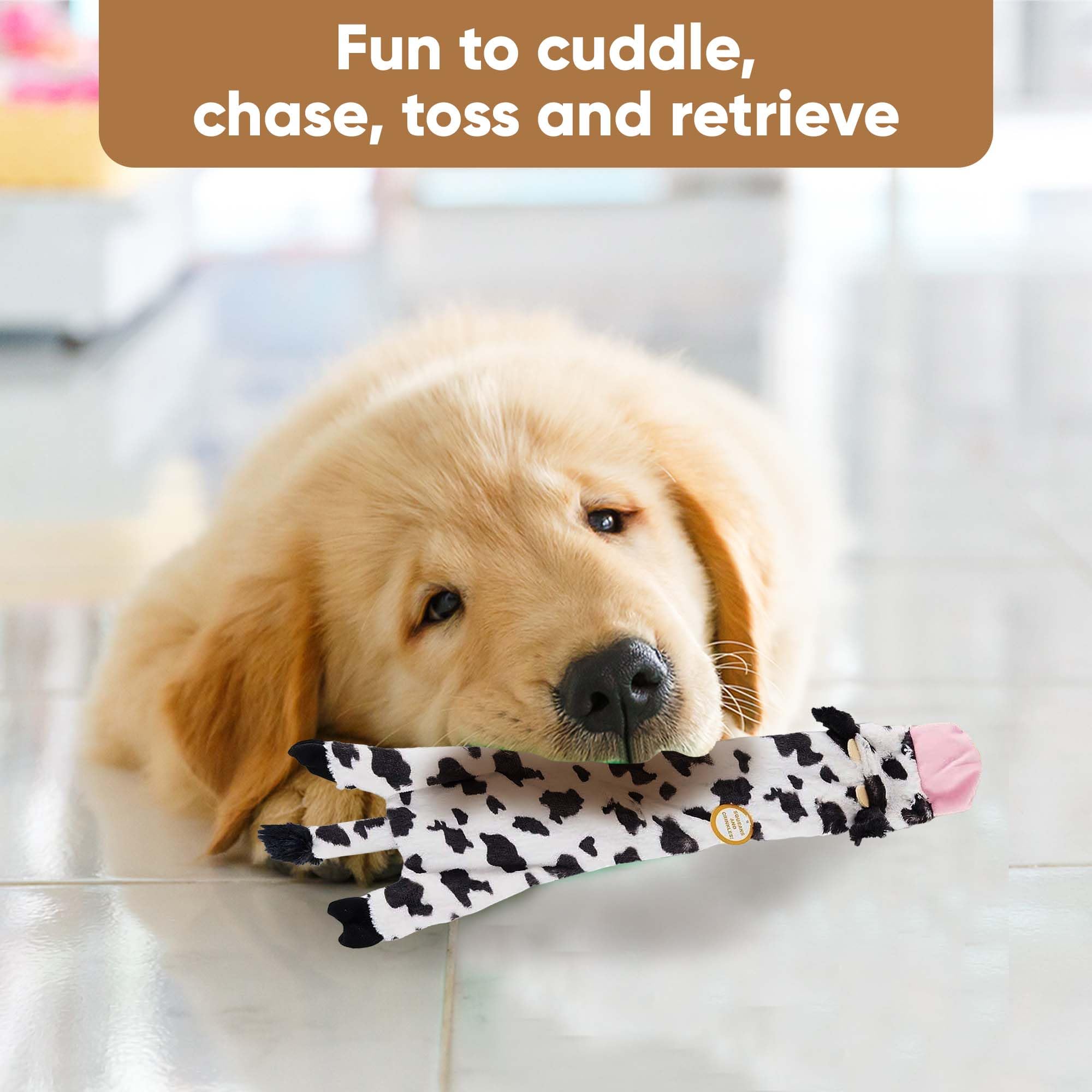 SPOT by Ethical Products Skinneeez Crinklers - Stuffless Crinkle Dog Toy with Squeaker for All Breeds | Interactive Tug-of-War Play Toy for Small & Large Dogs | Durable Squeaky Chew Toy (Cow Design, Large Size) - Perfect for Indoor Play, Training Rewards & Bonding Time