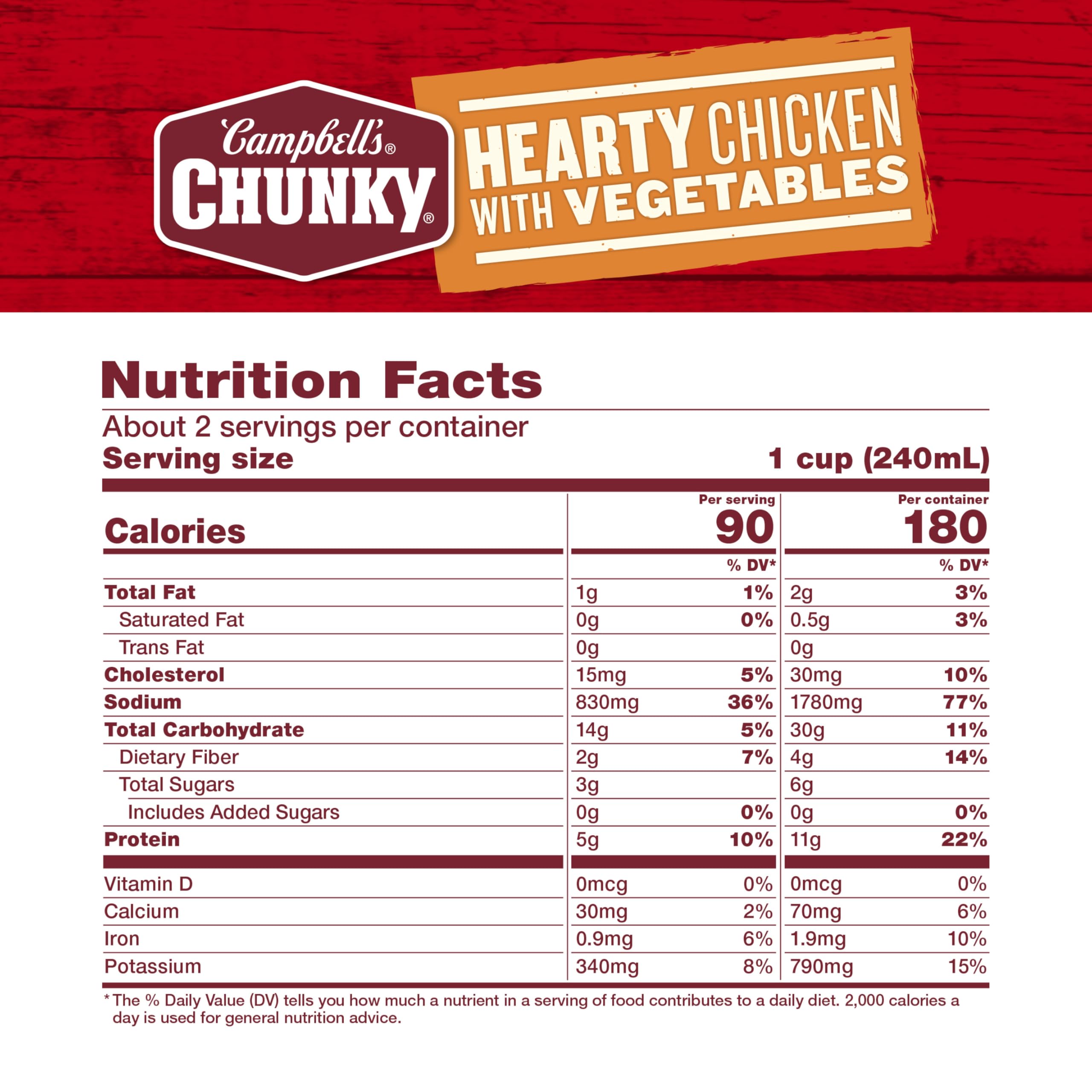 Campbell's Chunky Hearty Chicken & Vegetable Soup - 18.6 oz Cans (12-Pack) | High Protein Meal, Quick Lunch Idea & Emergency Food Supply for Camping, Office & Home Pantry