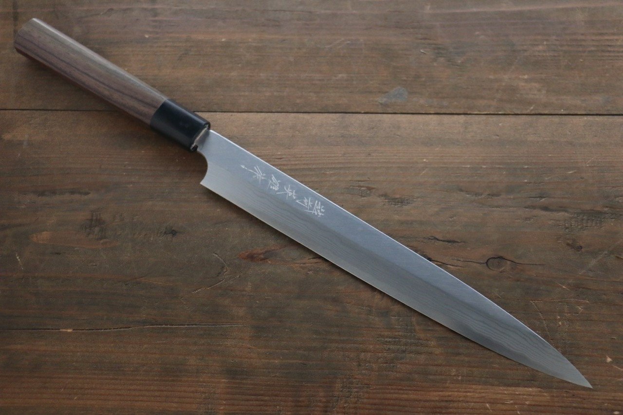 Premium Hideo Kitaoka Blue Steel No.2 Damascus Yanagiba Sushi Knife 270mm with Exquisite Shitan Handle - Perfect for Sushi Chefs & Japanese Cuisine Preparation