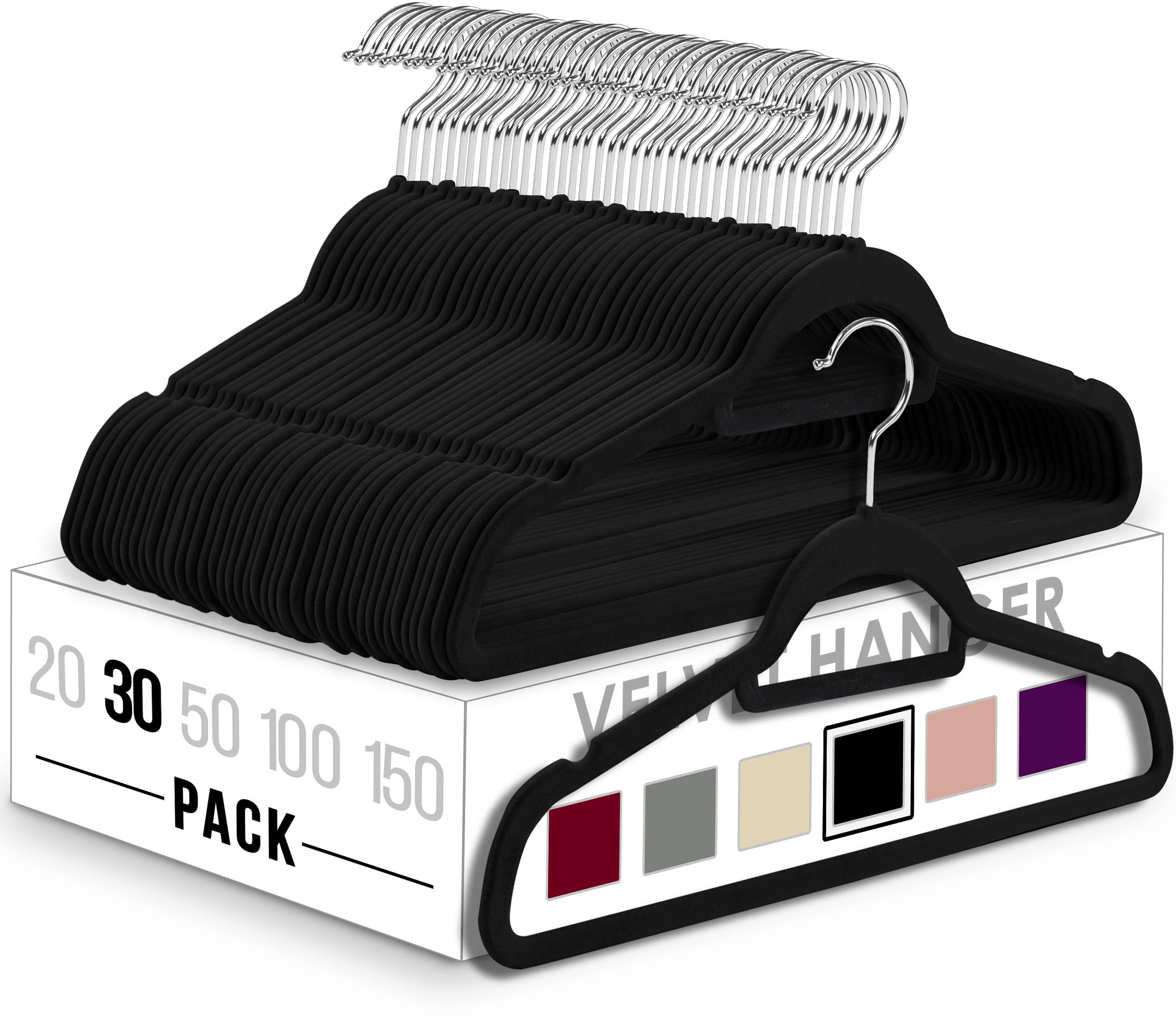 Utopia Home Premium Velvet Hangers 30 Pack - Non-Slip Clothes Hangers with Tie Bar - 360 Degree Rotatable Hook Heavy Duty Coat Hangers for Closet Organization (Black) - Perfect for Wardrobe, Dry Cleaning & Travel