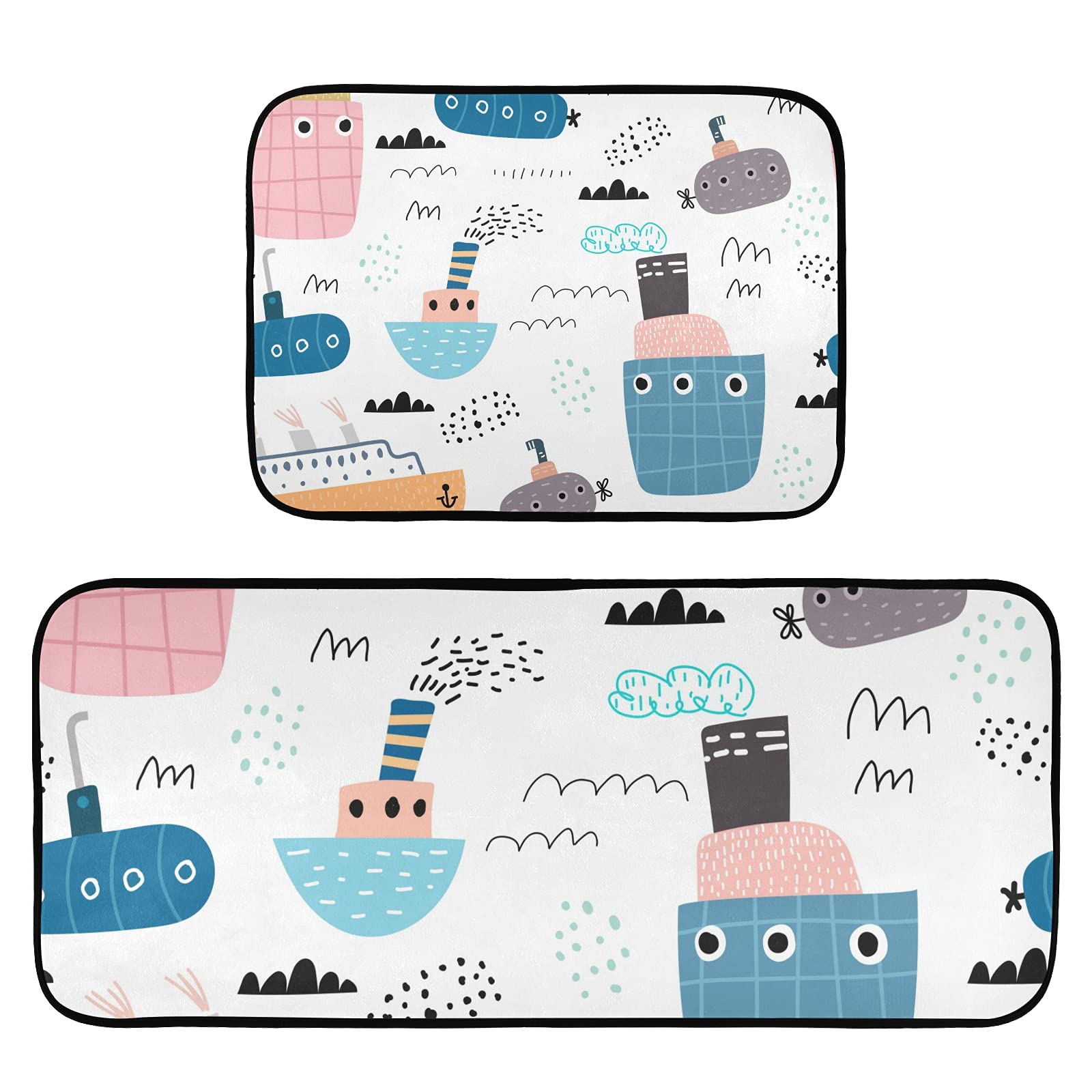 Ships Submarines Anti-Fatigue Kitchen Mat Set of 2 - Non-Slip Waterproof Sink Floor Mats for Home Decor, Standing Comfort, and Easy Cleaning in Kitchens, Laundry Rooms, and Bathrooms