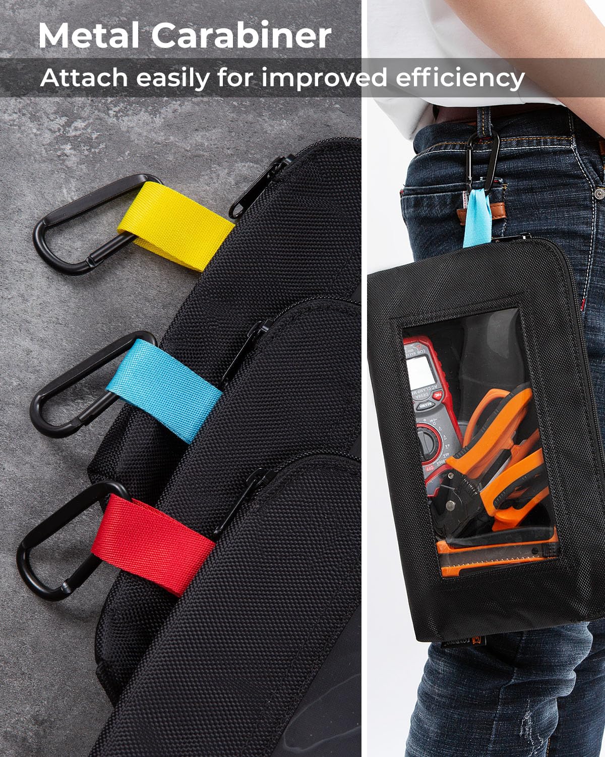 3 Pack Heavy Duty Clear Tool Pouches with Zipper - Small Durable Storage Bags with Clear Window for Tools, Gadgets, Cosmetics, Stationery & Travel Accessories - Perfect for DIY, Home Organization, Camping & Work Essentials