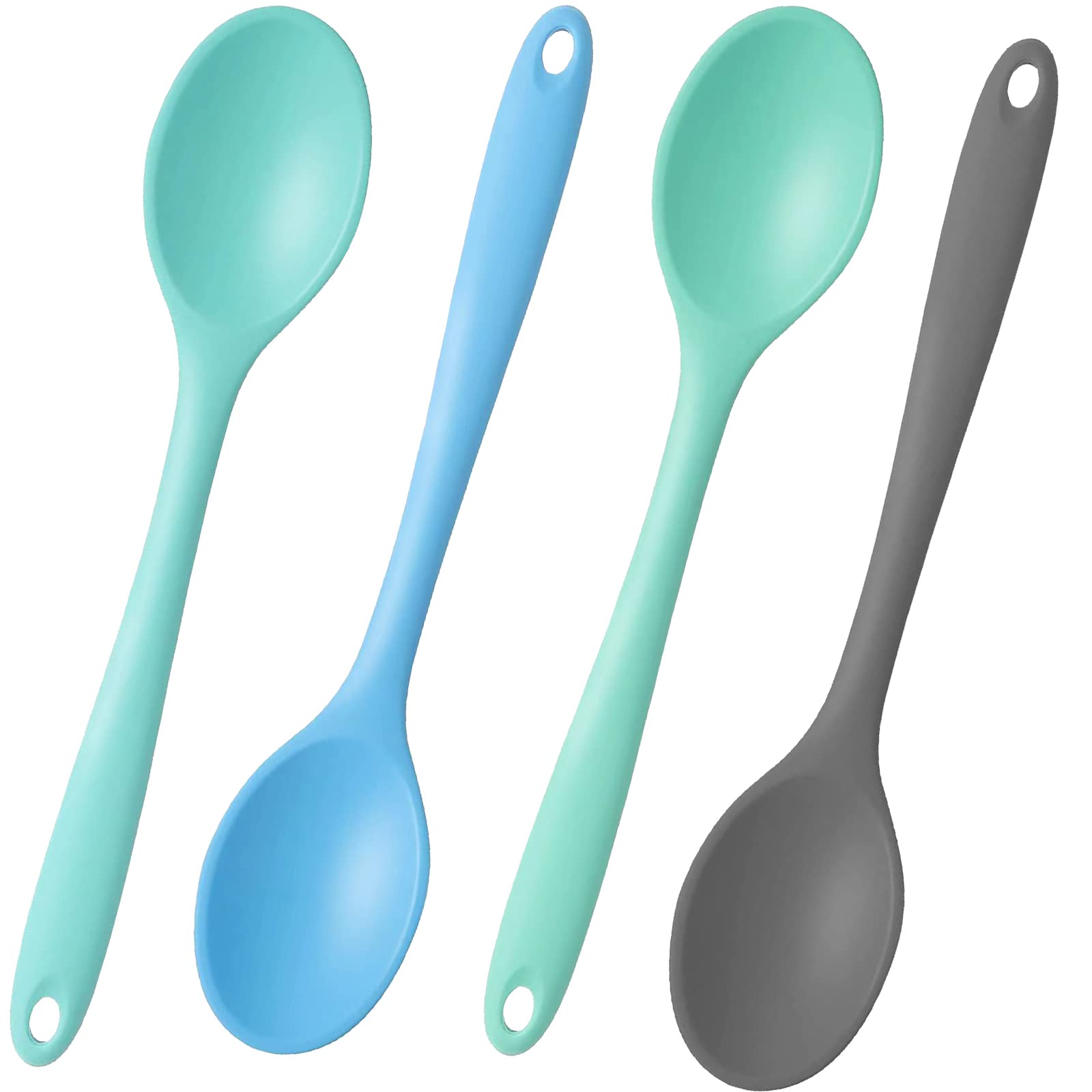 4-Piece High Heat Resistant Silicone Nonstick Cooking Spoon Set - Mixing, Baking, Stirring & Scraping Utensils for Kitchen - Perfect for Cake Batter, Cookie Dough & Sauce Preparation