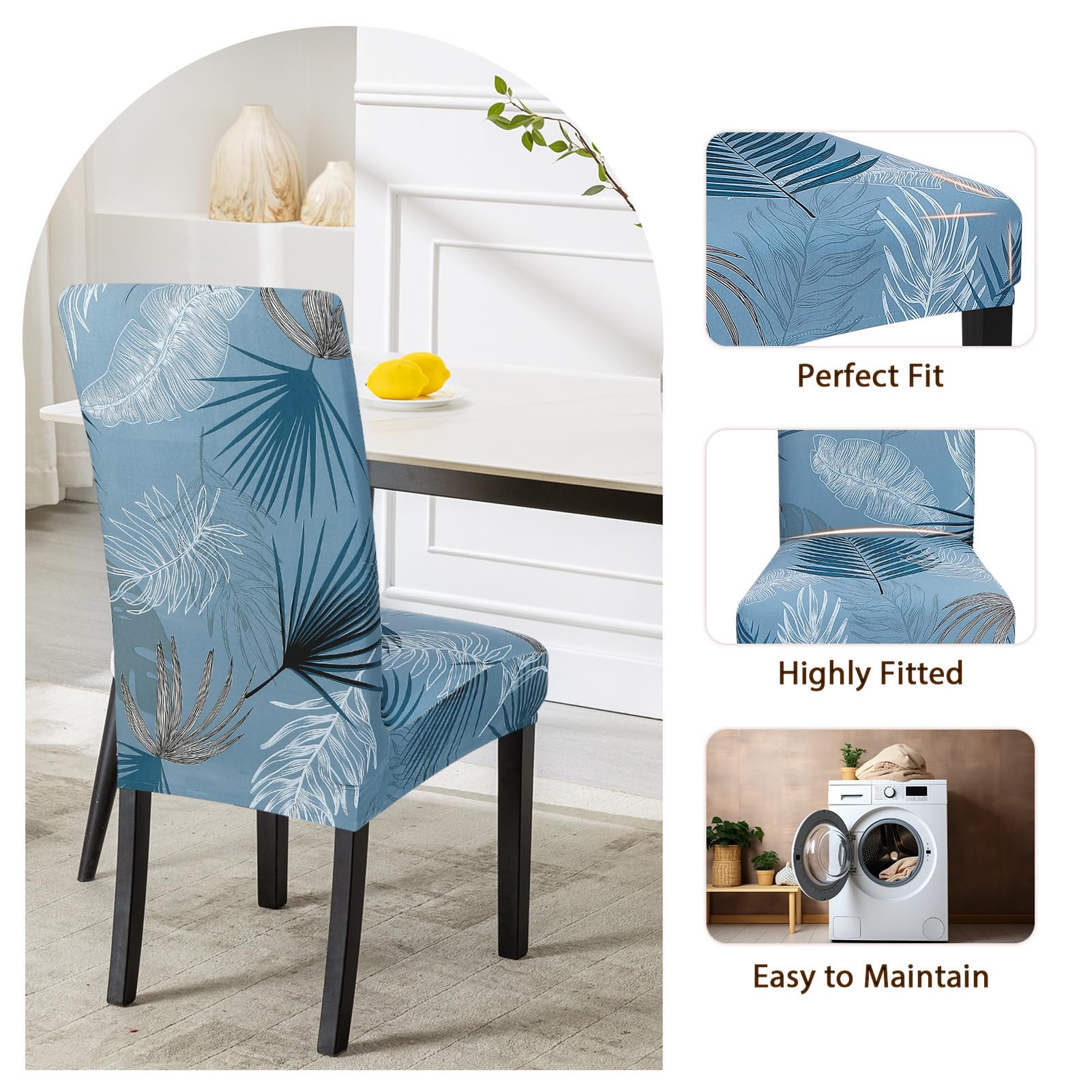 Stretch Printed Parsons Chair Slipcovers Set of 4 - Summer Pattern Spandex Dining Room Chair Covers, Washable & Removable Kitchen Chair Protectors for Home, Hotel, Wedding Ceremony (Blue) - Perfect for Indoor Dining, Party Decor & Event Seating
