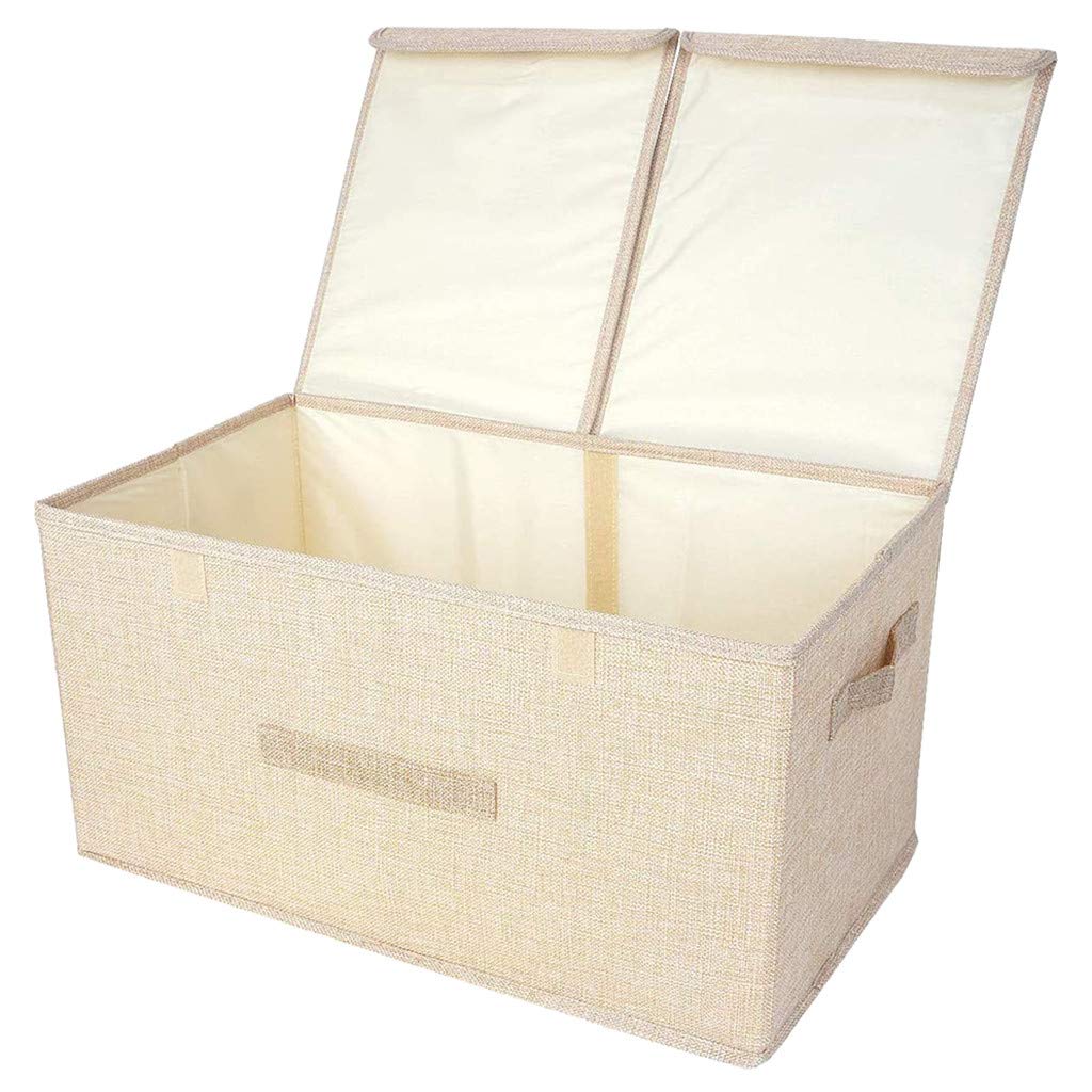 Collapsible Storage Box - Foldable Linen Fabric Clothes Basket, Toy Organizer Bin for Bedroom, Closet & Nursery Organization