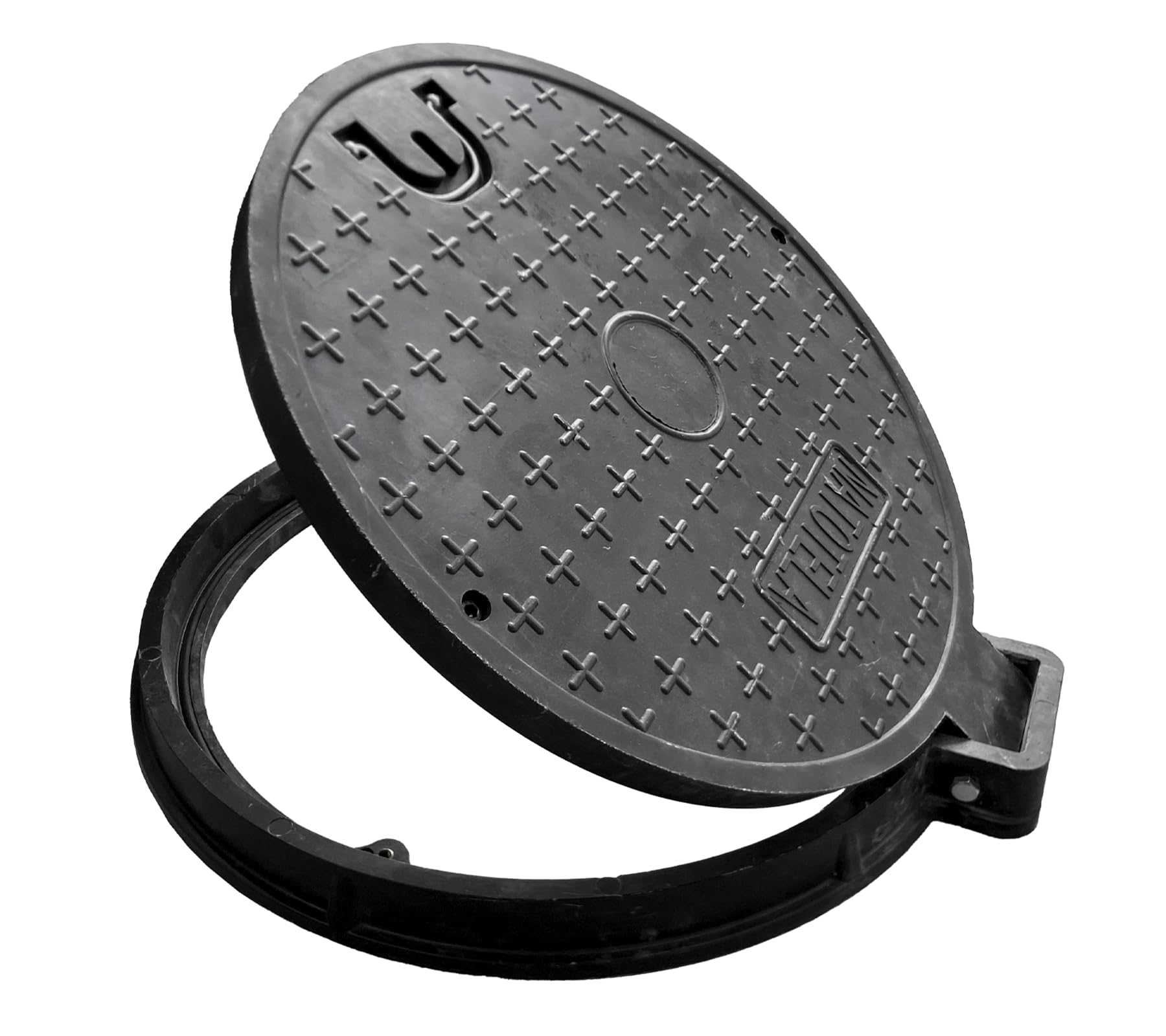 26in Fiberglass Manhole Cover with Reinforced Steel Frame - 24in Clear Opening Round Solid Top Septic Tank Lid - Bolted Down Base & Handle - Heavy Duty Sewer Cover (28in Overall Size) - Ideal for Underground Utility Access, Drainage Systems & Municipal Infrastructure