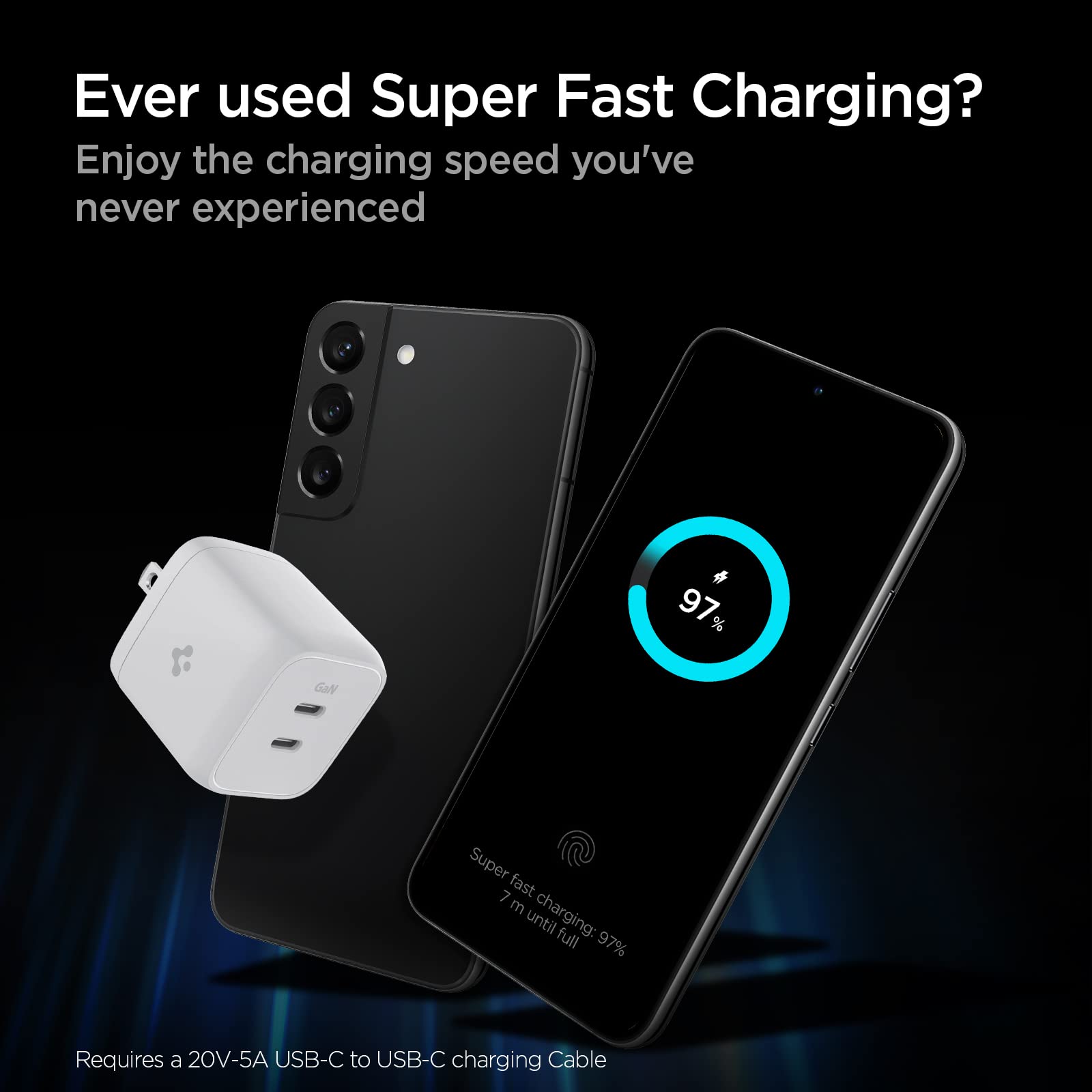 Spigen GaN 452 45W Dual USB-C Wall Charger with GaN III Technology | PD 3.0 Fast Charging Block for iPhone 16/15/14/13/12 Pro Max, iPad Air, Samsung Galaxy S25/S24/S23 Ultra | Perfect for Travel, Office & Home Charging