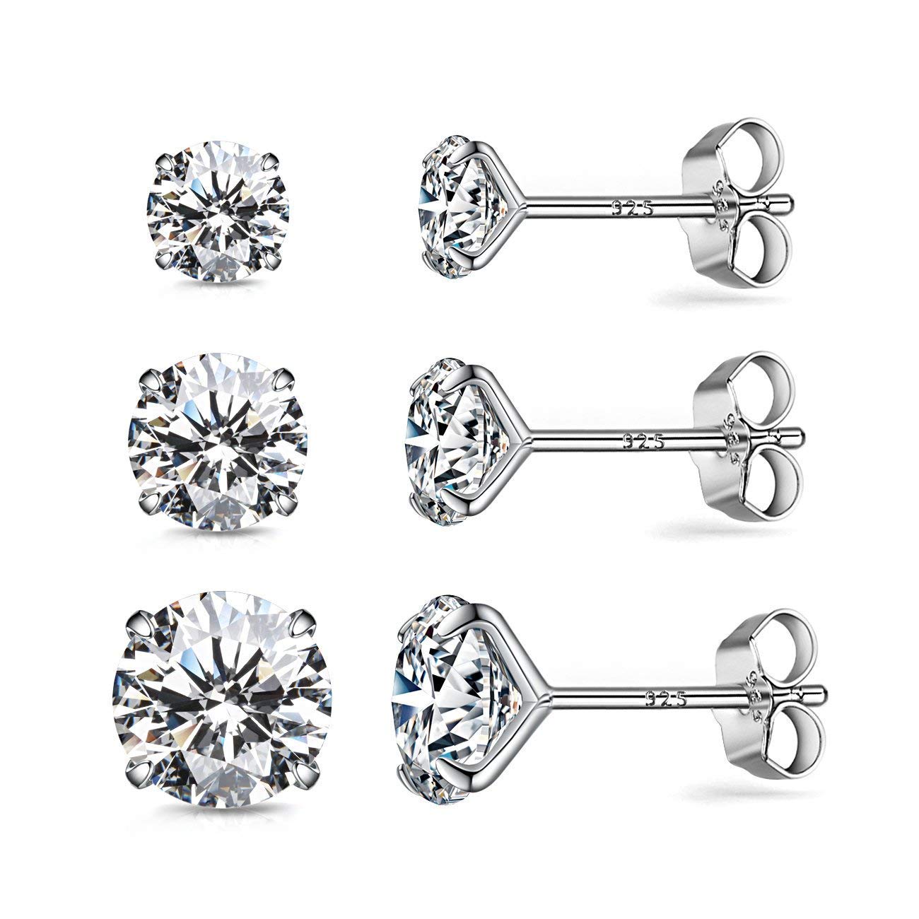925 Sterling Silver Cubic Zirconia Stud Earrings for Women - Hypoallergenic Diamond Simulated Earrings - Perfect for Everyday Wear, Gift Giving & Special Occasions