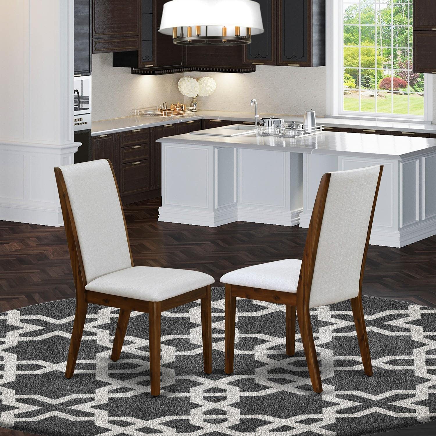East West Furniture LAP8T05 Lancy Parson Dining Room Chairs - Set of 2 Grey Linen Upholstered Chairs with Walnut Legs for Elegant Dining Room & Kitchen Decor