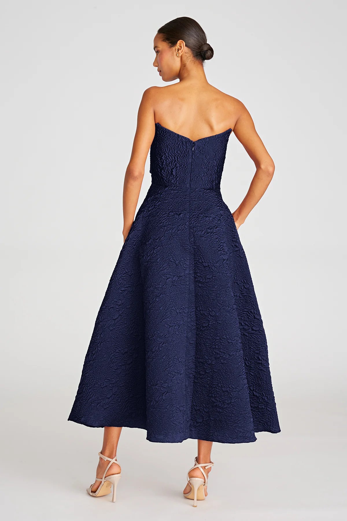 Elegant Ellie A-Line Midi Dress in Navy Blue - Perfect for Office Wear, Cocktail Parties & Special Occasions