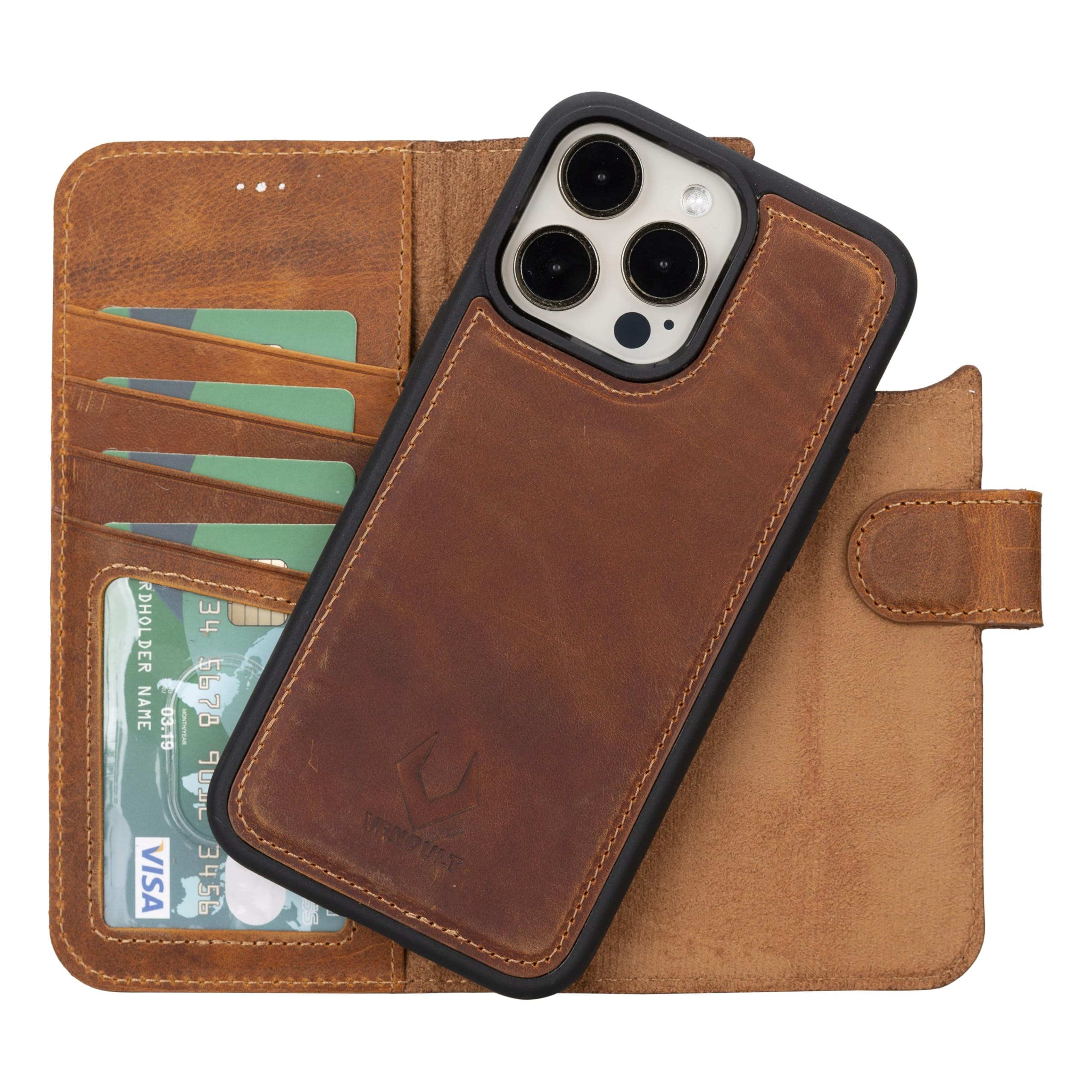 Premium Genuine Leather Magnetic Detachable Flip Case for iPhone 16 Pro Max (6.9