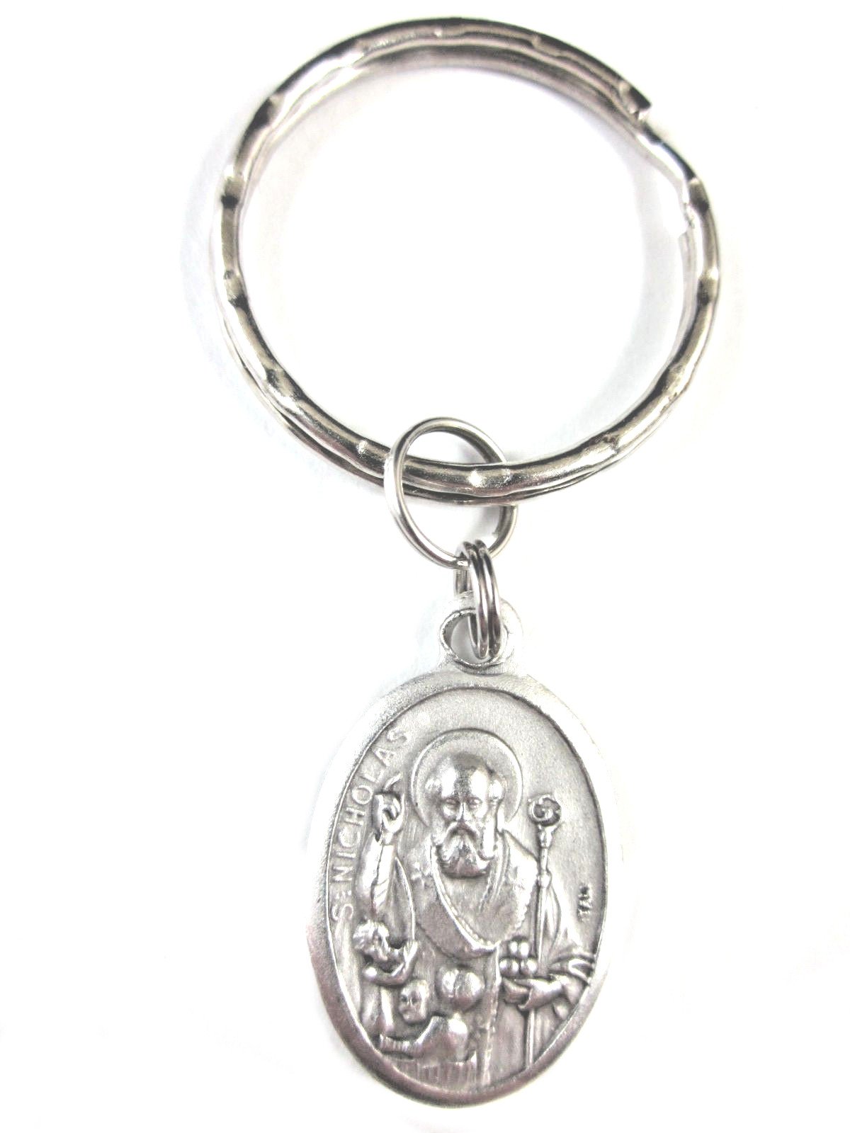St. Nicholas with Children Medal Italy Key Ring - Religious Gift Box with Prayer Card for Baptism, First Communion & Christian Gifts