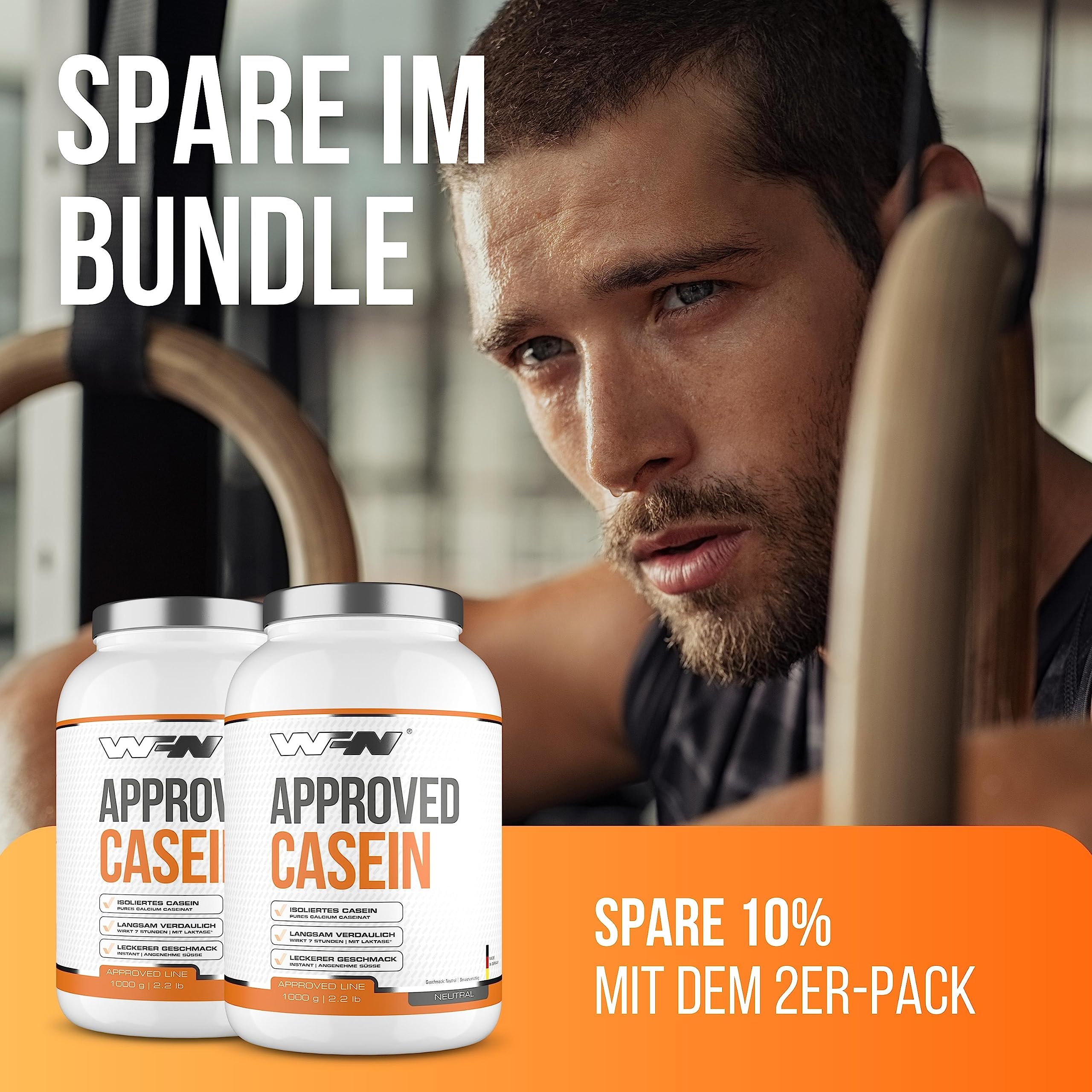 WFN Approved Casein Protein Powder - Neutral Flavor, No Sweeteners - 1kg (33 Servings) - Highly Soluble for Creamy Shakes - Lab Tested & Made in Germany | Perfect for Post-Workout Recovery & Nighttime Protein Supplement