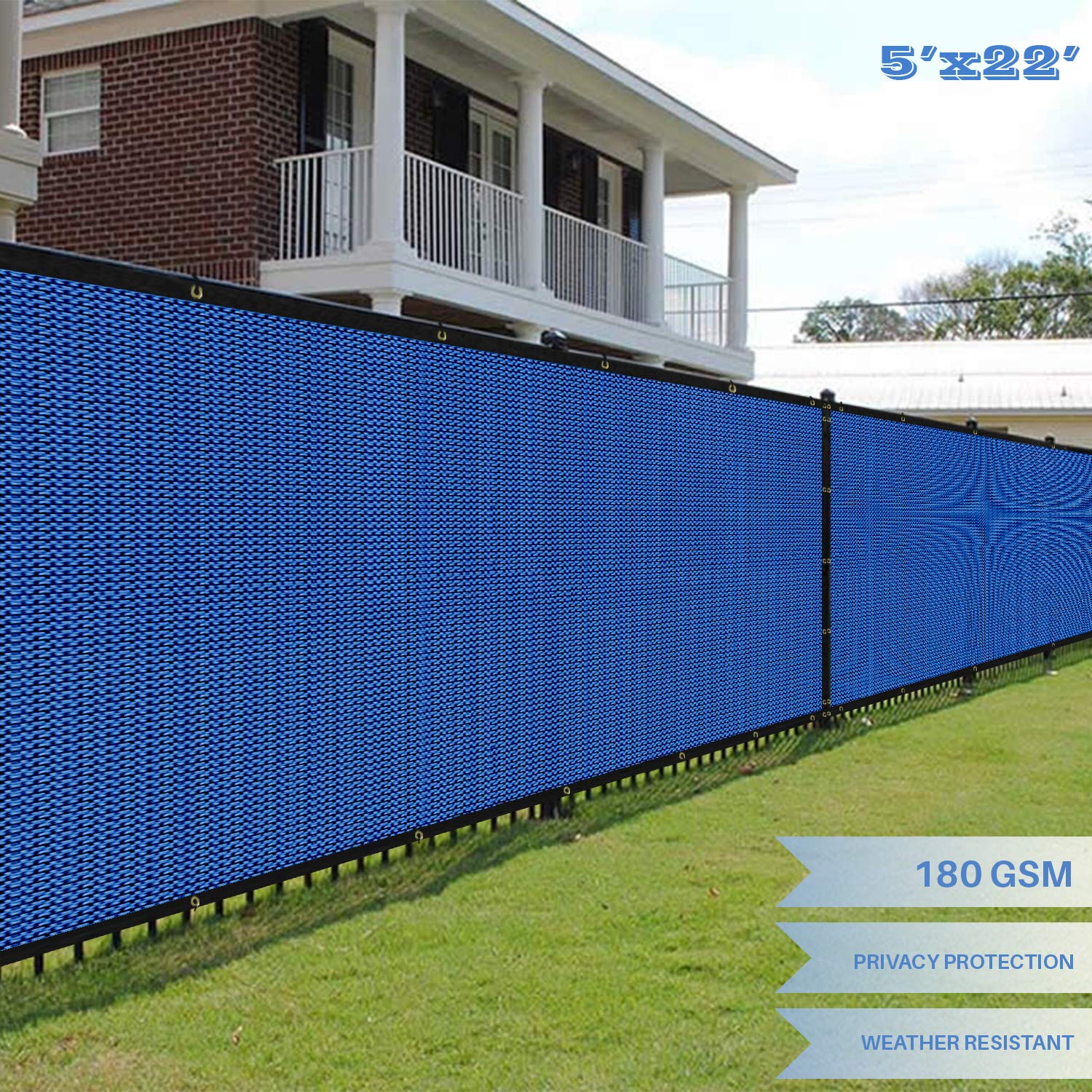E&K Sunrise 2' x 52' Privacy Fence Screen with Grommets - UV Blocking Outdoor Windscreen for Backyard, Garden & Patio Cover - Blue Privacy Fence Mesh - Perfect for Creating Shade, Wind Protection and Outdoor Privacy
