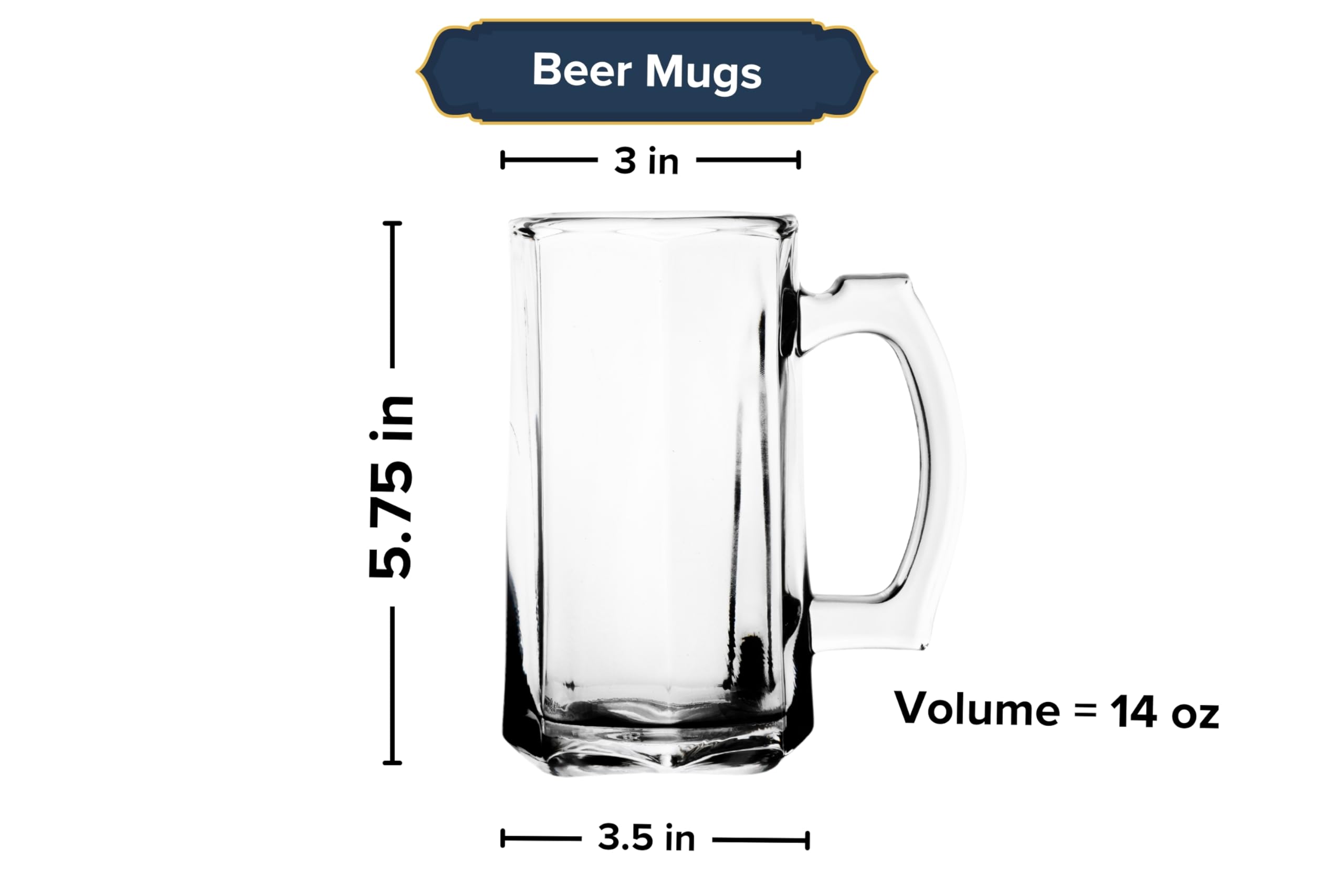 Premium 14oz Beer Glasses Set of 4 - Clear Glass Mugs with Handles for American Ales, Scottish Ales & Root Beer - Durable Barware for Home Bars, Pubs & Beer Tasting Parties