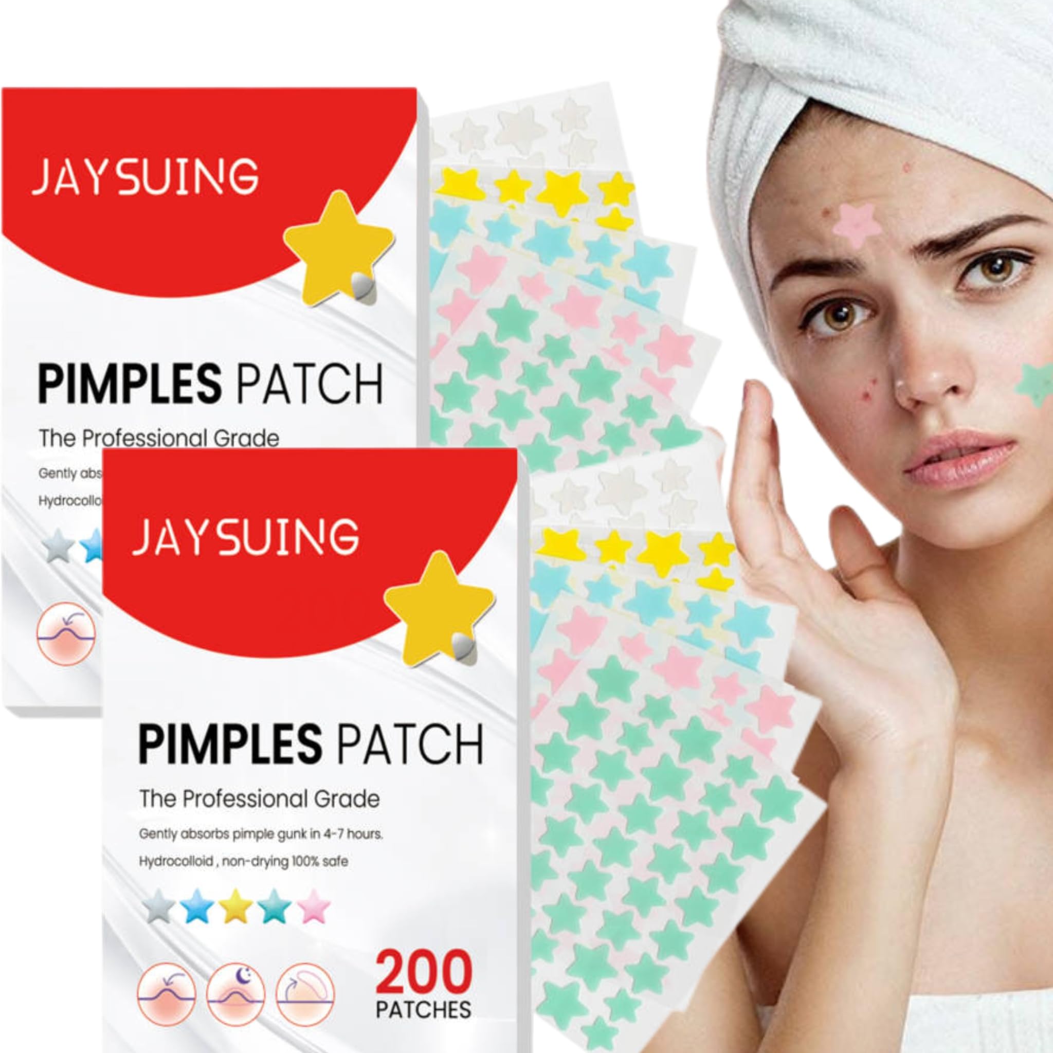 Hydrocolloid Acne Patches for Face - 400 Pcs Star-Shaped Pimple Healing Stickers to Absorb Fluid, Reduce Redness & Blemishes | Perfect for Overnight Spot Treatment & Teen Skincare Care
