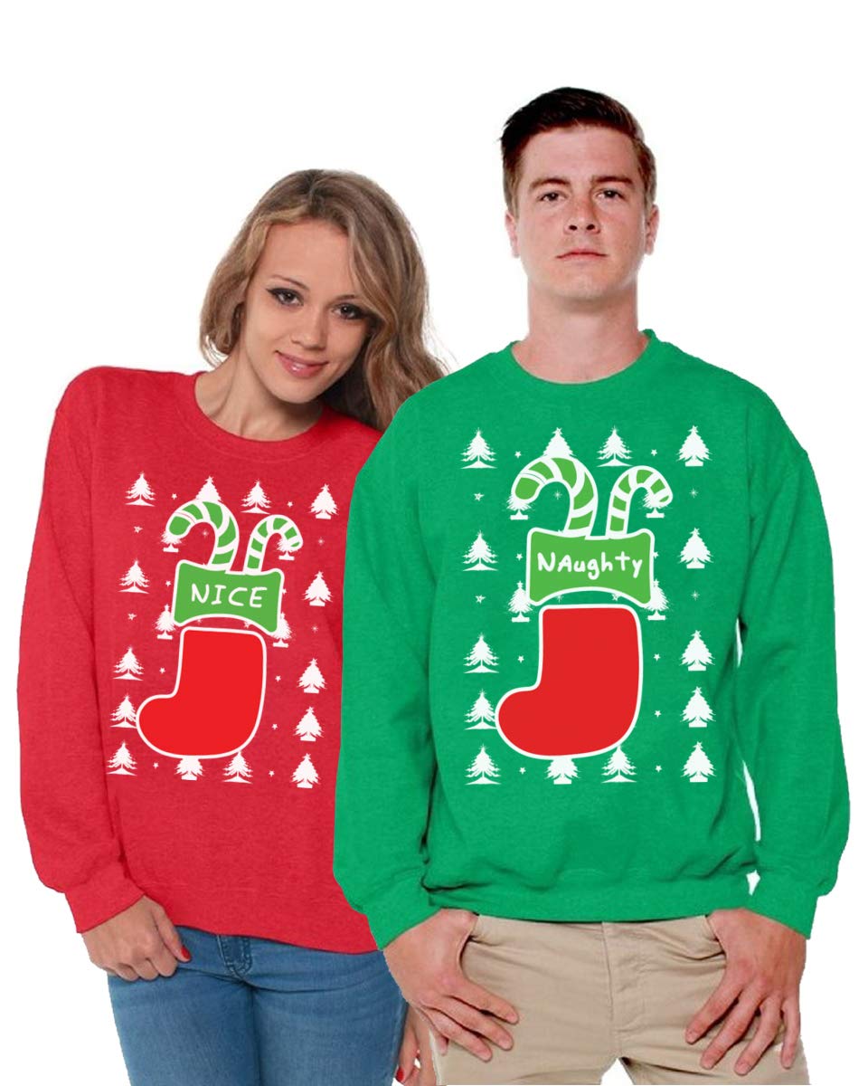 Awkward Styles Matching Christmas Couples Sweatshirts - Naughty & Nice Holiday Sweater for Couples | Perfect for Christmas Photos, Gift Exchanges & Festive Parties