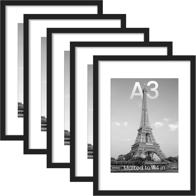 5 Piece Wall Gallery Picture Collage Frame Set - Black Wooden Photo Frames for Home Decor, Living Room, Bedroom & Office Display