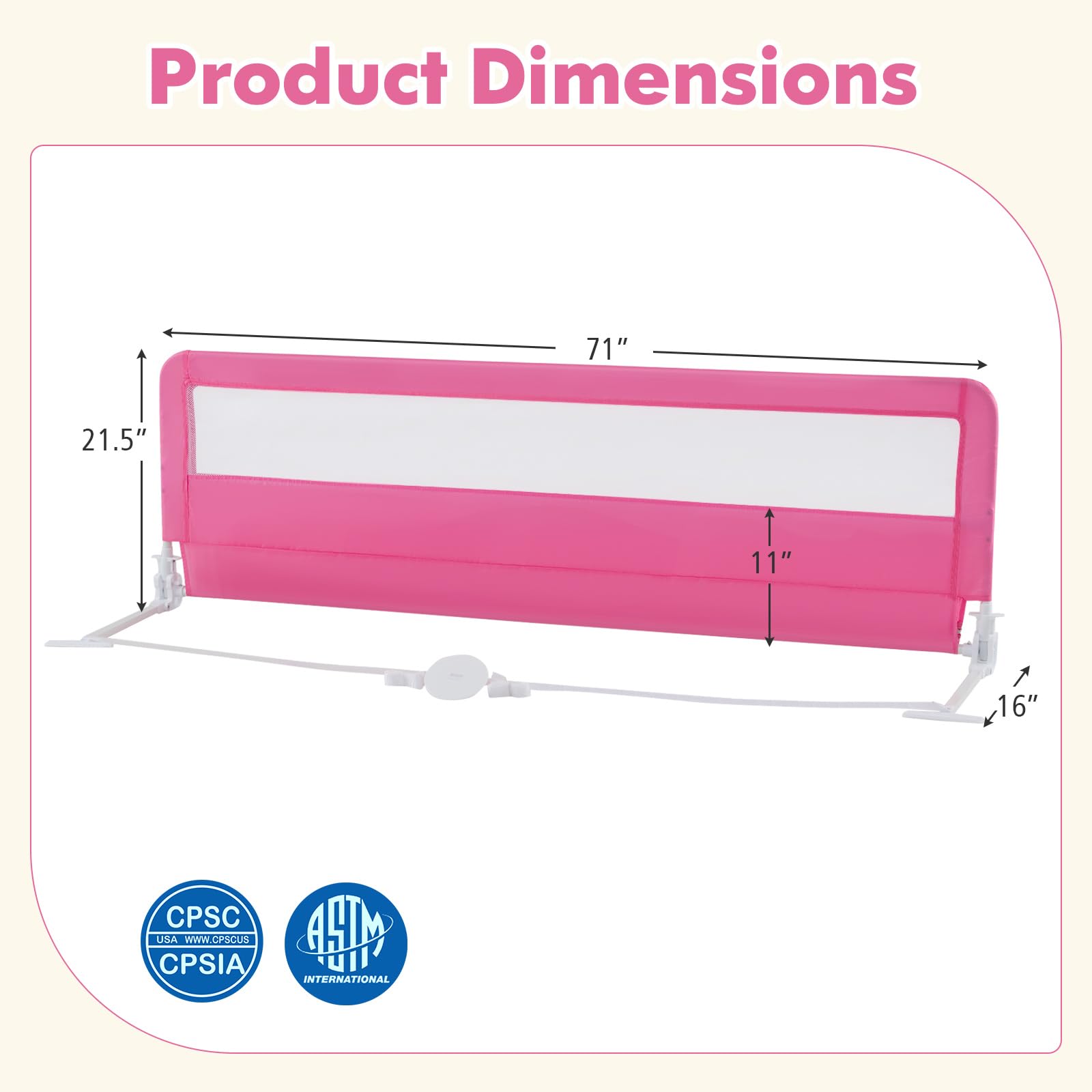 Costzon 2-Pack Extra Long Swing Down Bed Rails for Toddlers & Kids - 71-Inch Safety Bed Guards with Straps - Fits Convertible Crib, Twin, Double, Full, Queen & King Size Beds - Foldable Design (Pink) - Perfect for Childproofing, Preventing Falls & Transitioning from Crib to Big Kid Bed