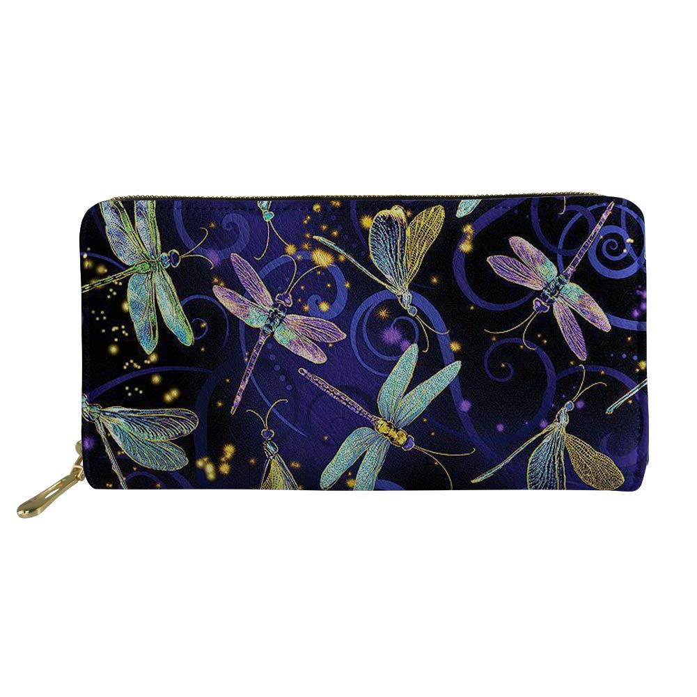 Watercolor Dragonfly Women's PU Leather Zip Around Wallet - Large Phone Holder Clutch Purse for Travel, Daily Use & Gift Giving