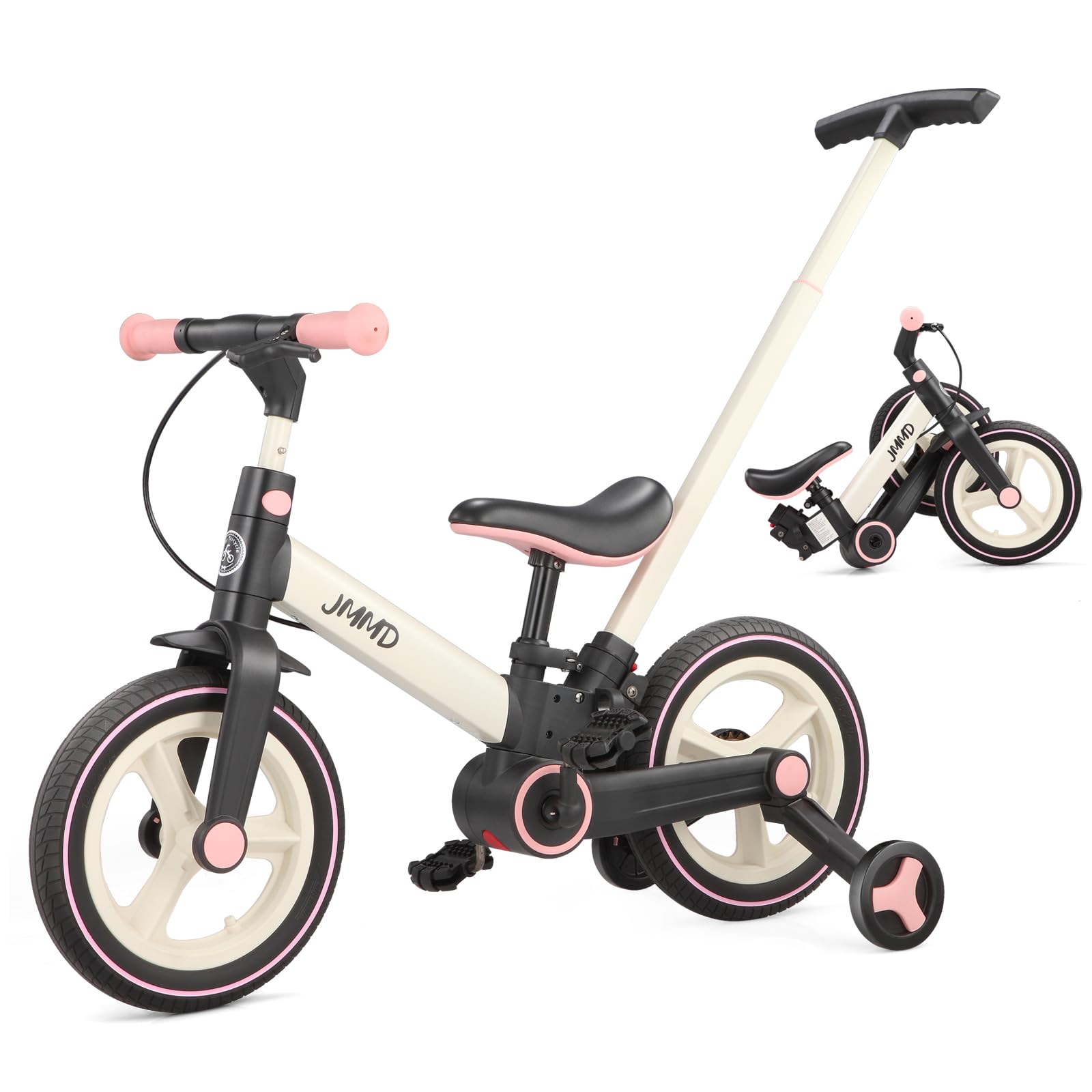 JMMD 6-in-1 Foldable Toddler Bike with Push Handle, Training Wheels, Pedals & Brakes - Adjustable Balance Bike for Kids 18-60 Months - Perfect First Bike Gift for Boys & Girls - Ideal for Backyard Riding, Park Adventures & Learning to Cycle