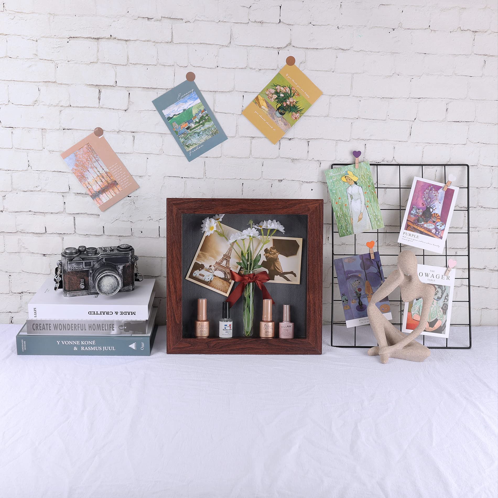 Frametory 11x11 Inch Shadow Box Frame - Front Opening Display Case with 2 Inch Depth - Wall & Tabletop Memory Keepsake Box - Includes 6 Pins (Walnut Finish) - Perfect for Wedding Photos, Baby Memorabilia, Sports Awards Display
