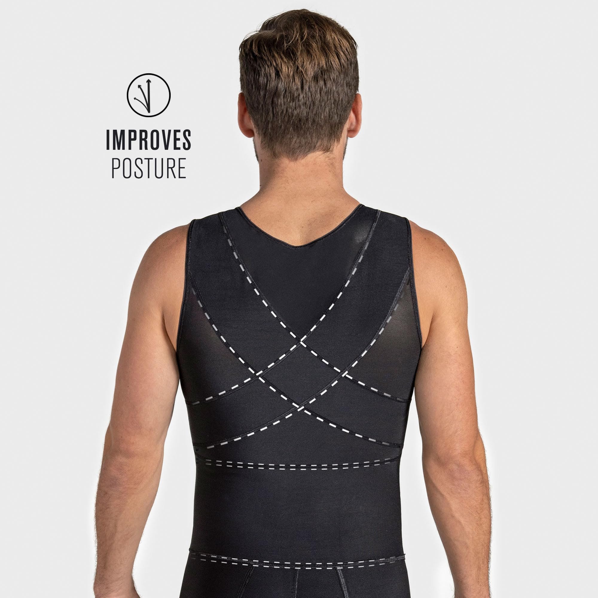 LEO Men's Tummy Control Body Shaper with Back Support - Post-Surgical Compression Girdle & Shapewear for Weight Loss, Workout & Recovery