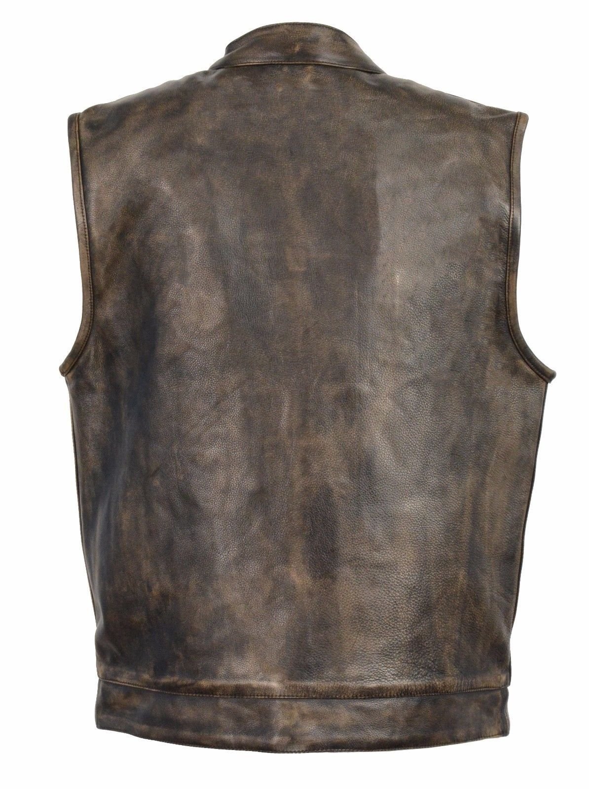 Milwaukee Men's Distressed Brown Leather Motorcycle Vest - Anarchy Style with Gun Pocket (3XL Regular) - Perfect for Biker Rides, Motorcycle Clubs & Rebel Fashion