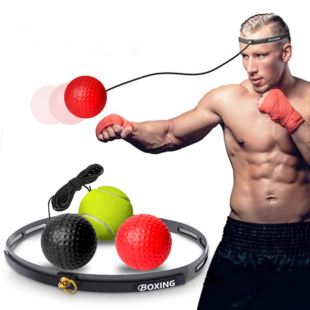 Boxing Reflex Ball Set - 3 Reflex Balls with Comfort Sweat Headband for Punching Speed & Hand-Eye Coordination Training | Perfect for Kids & Adults | Home Gym, Boxing Practice, Fitness Exercise Equipment
