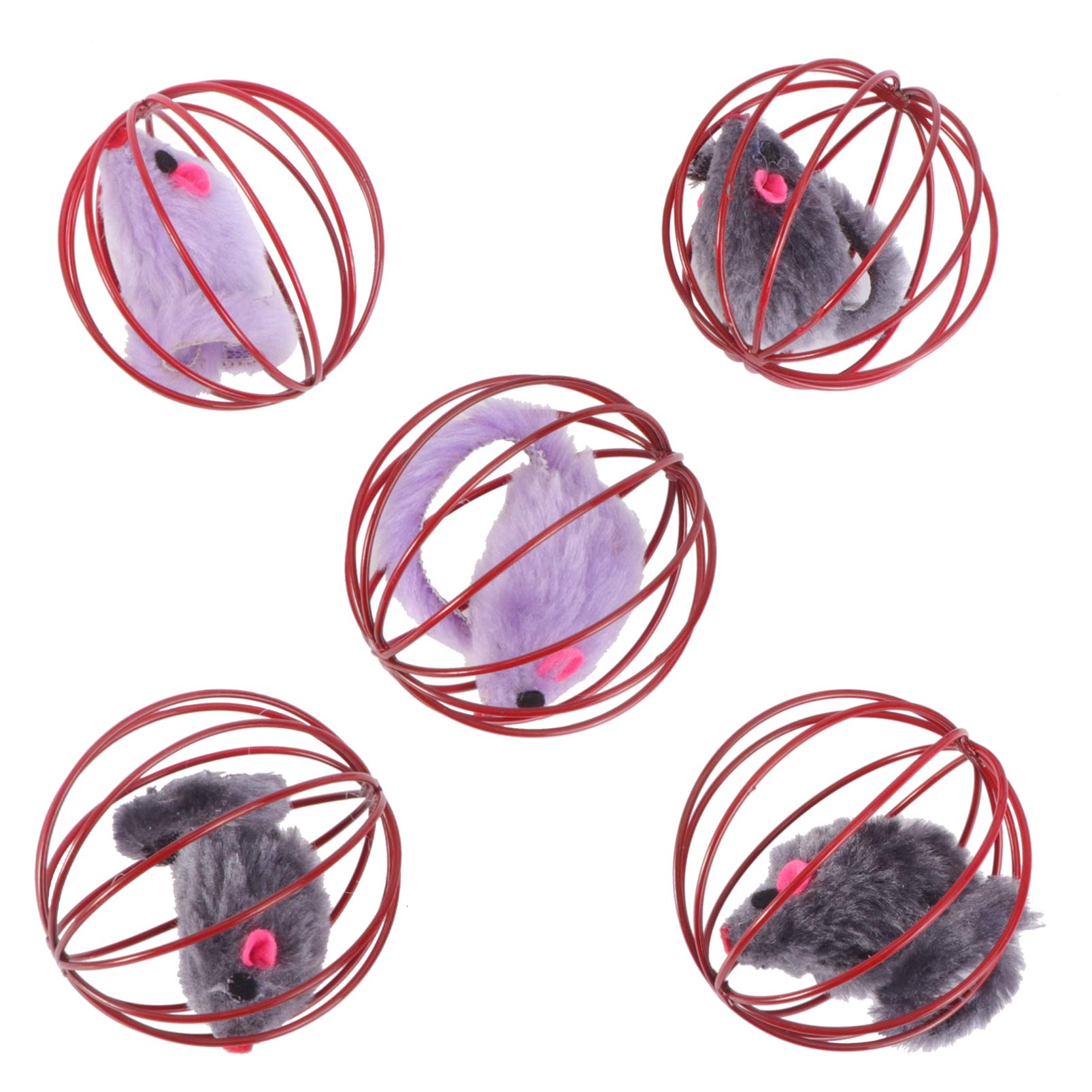 Balacoo 5Pcs Interactive Cat Toys - Caged Mouse Exercise Toys for Kittens, Teething Chew Toys for Puppies, Plush Rolling Ball Indoor Playthings for Cats | Fun Pet Toys for Exercise, Hunting & Mental Stimulation