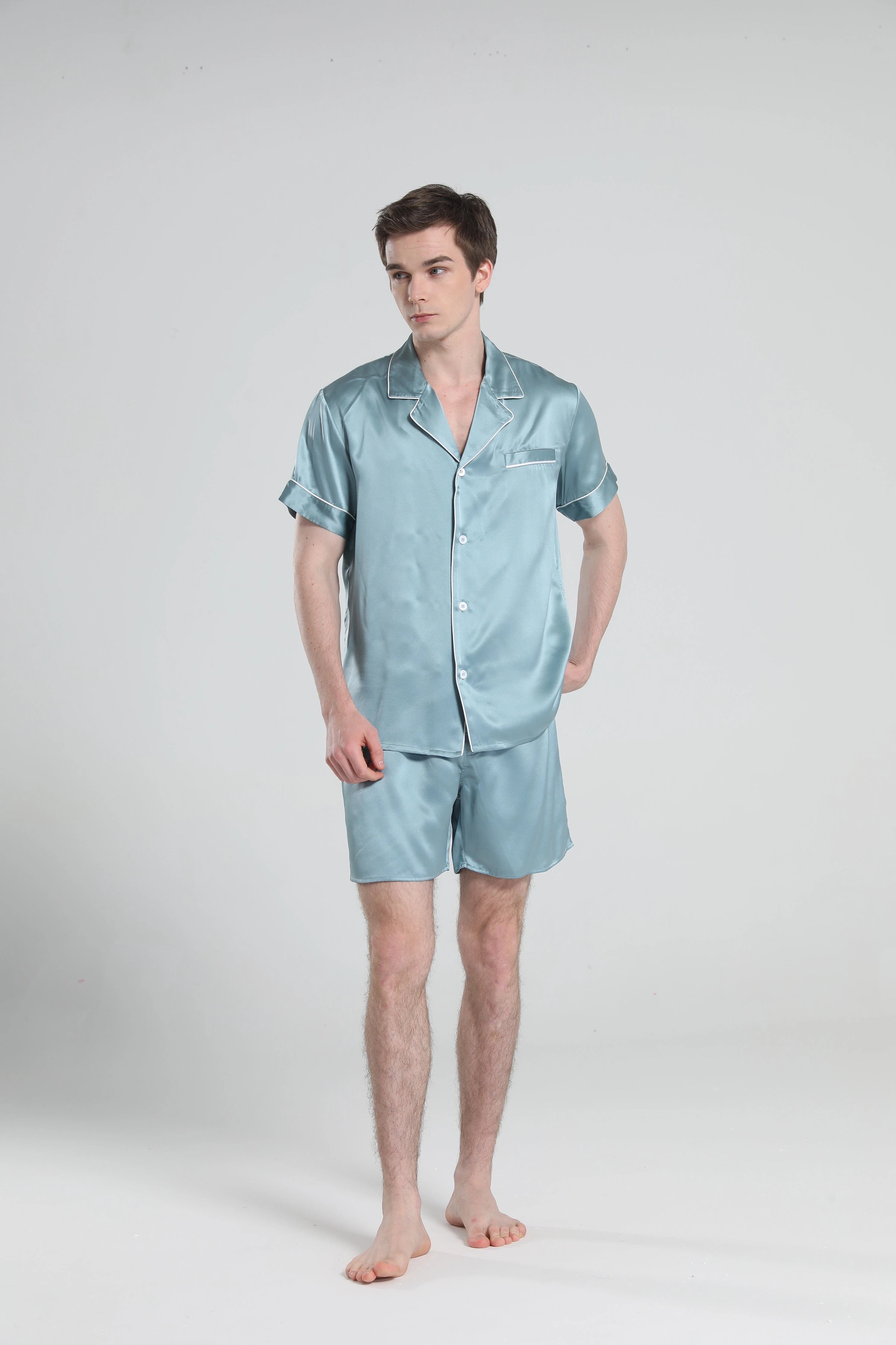 Men's Casual Silk Short Pajama Set - Soft & Breathable Sleepwear for Summer Nights - Perfect for Lounging, Travel & Home Relaxation