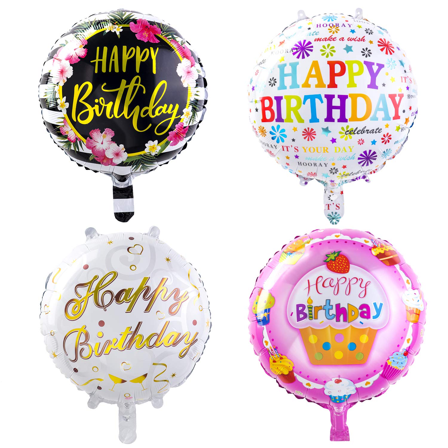 50-Pack Happy Birthday Aluminum Foil Balloons - 18 Inch Round Helium Floating Mylar Balloons for Party Decorations, Birthday Celebrations, Baby Showers & Special Events