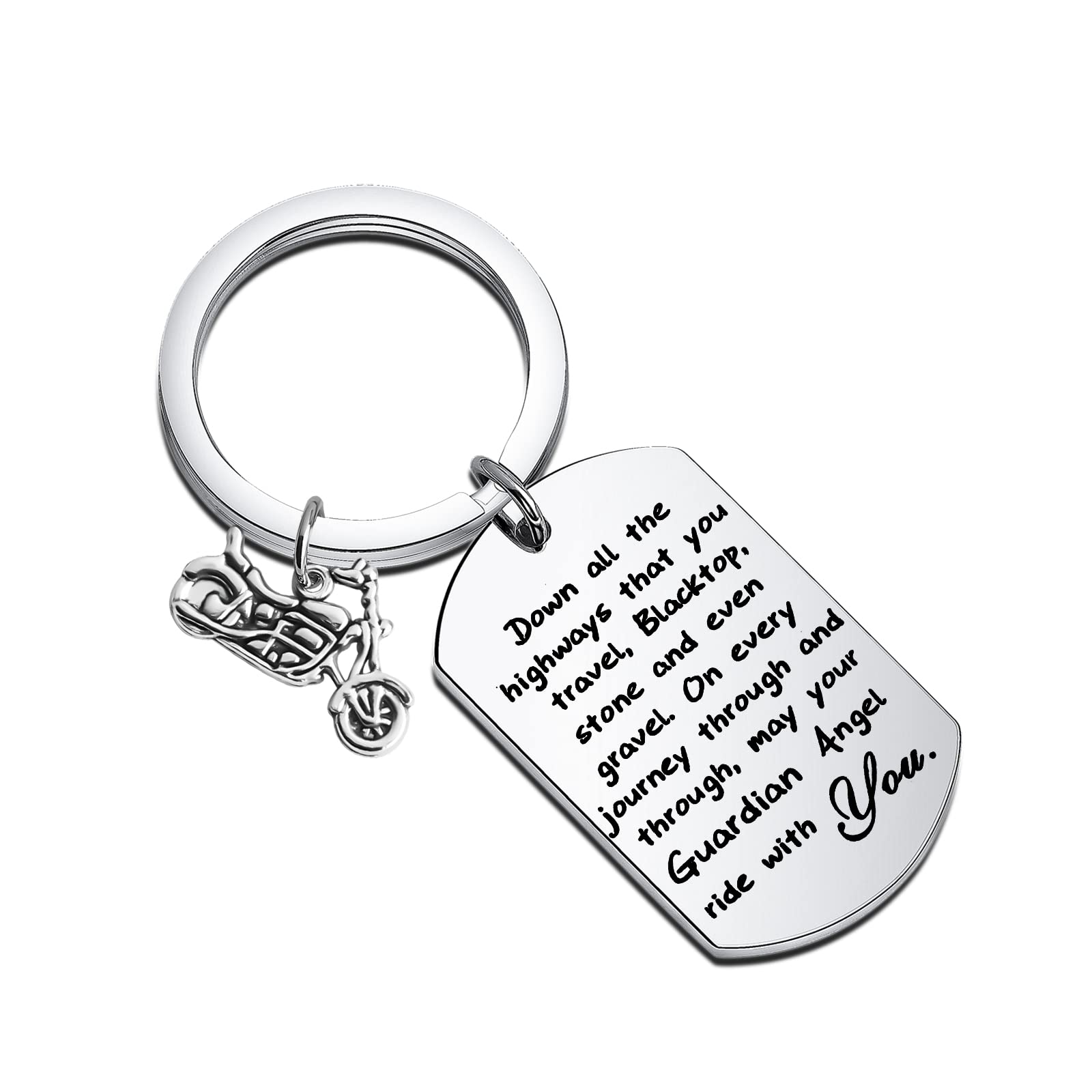 FUSTMW Motorcycle Keychain - Ride Safe Biker Gift with Guardian Angel Charm, Perfect for New Drivers & Motorcycle Enthusiasts - Ideal for Bike Keys, Helmets & Riding Gear Accessories