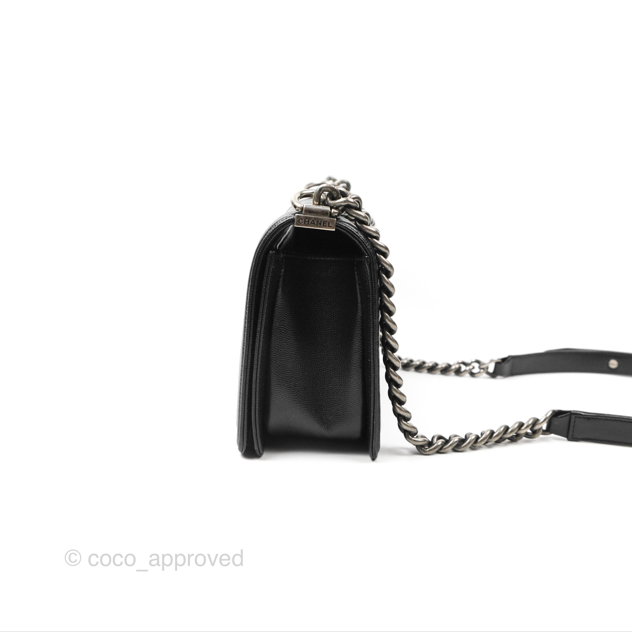 Chanel Boy Quilted Medium Handbag in Black Caviar Leather with Ruthenium Hardware - Luxury Crossbody Bag for Women, Perfect for Date Night & Evening Events