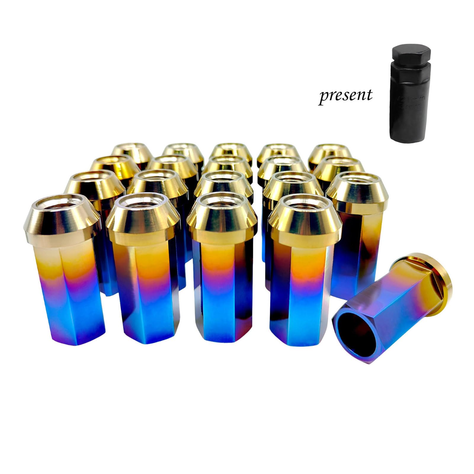 RISON 20PCS M14x1.5mm Titanium Open End Lug Nuts - Ultra Lightweight Burnt Blue Wheel Nuts for Racing & Performance Cars | Durable Auto Accessories for Track, Drifting & Show Vehicles