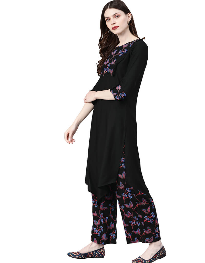 Black Rayon Palazzo Straight Pants for Women - Comfortable Wide Leg Trousers for Office, Travel & Casual Wear