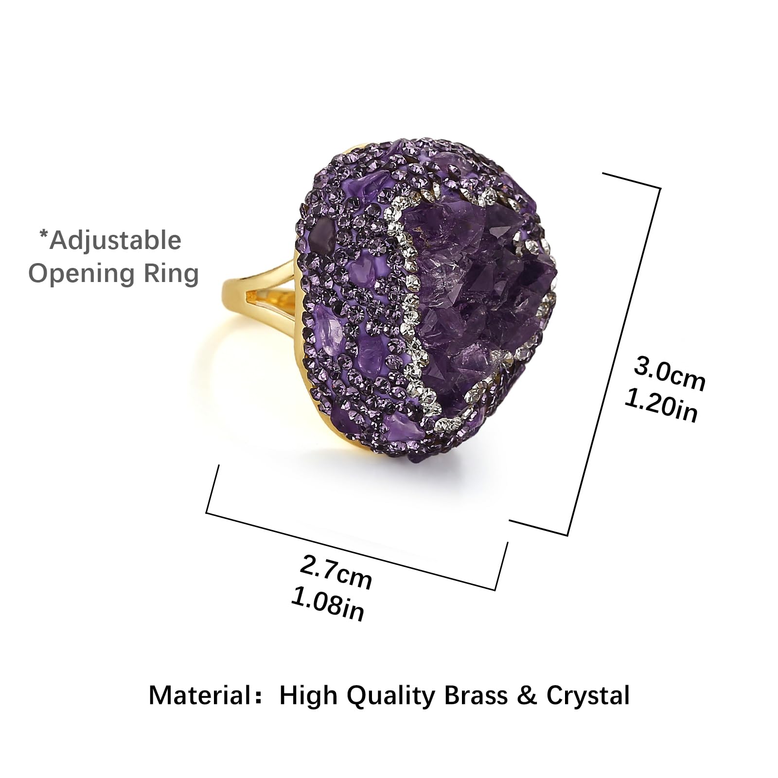 HZMAN Vintage Crystal Ring for Women - 18K Gold Plated Cubic Zirconia Rhinestone Jewelry - Elegant Turkish Style Gift for Anniversary, Wedding & Party Occasions