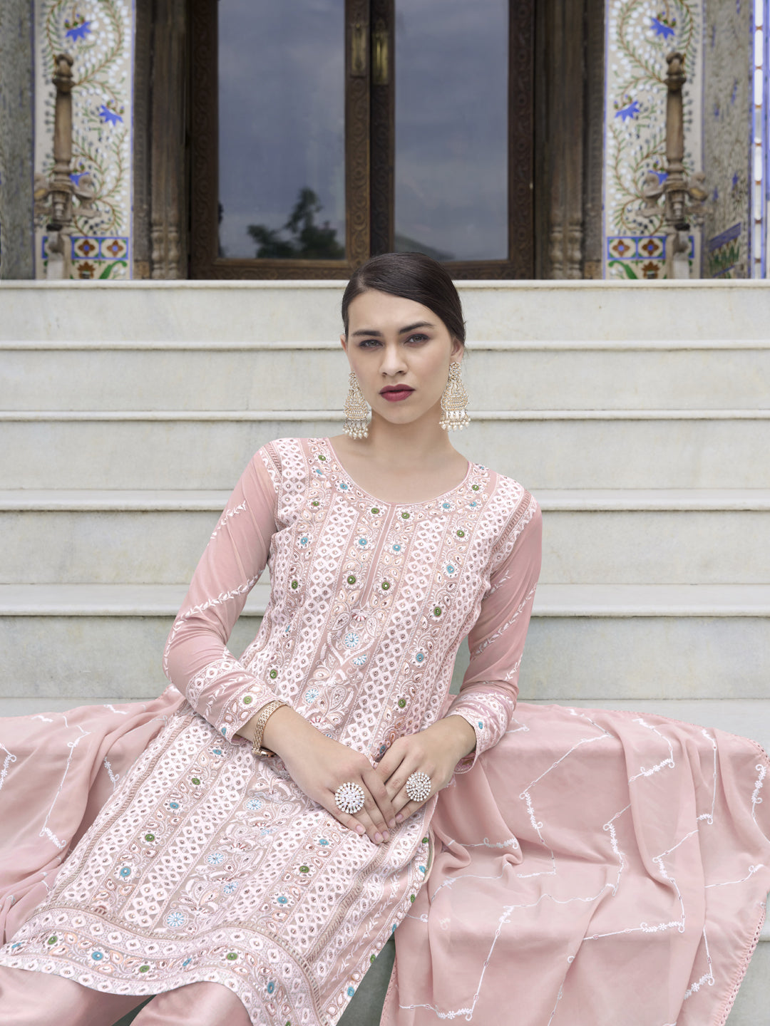 Elegant Baby Pink Designer Pant Suit with Embroidery - Formal Wear for Women & Girls - Perfect for Weddings, Parties & Special Occasions