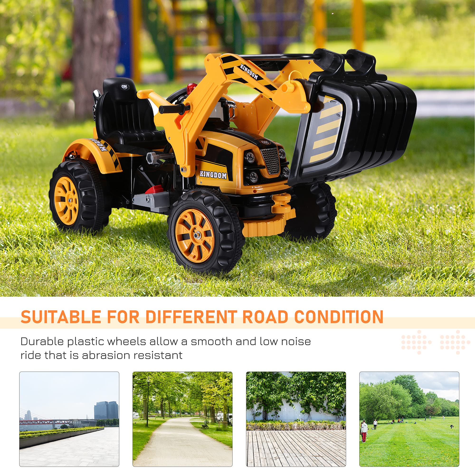 **Aosom 6V Electric Kids Ride-On Toy Digger - Construction Excavator Tractor Vehicle with Forward & Backward Motion - Perfect for Outdoor Play & Pretend Construction Fun**