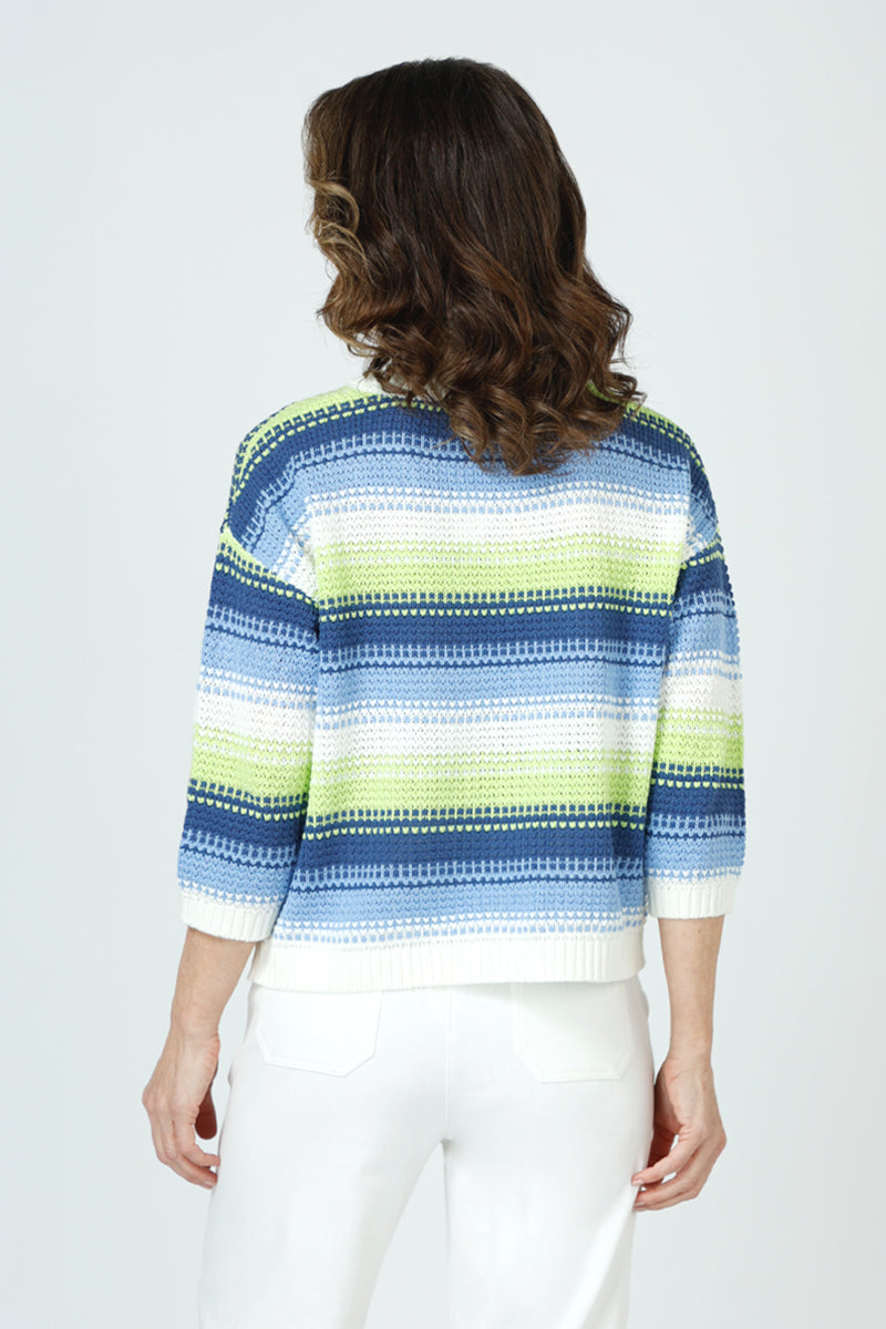 Ten Oh 8 Combo Stripe V-Neck Sweater for Women - Soft Knit Pullover Top for Casual Outfits & Fall Layering