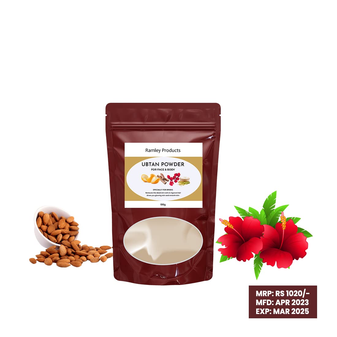 Ramley Herbal Ubtan Natural Skincare for Face & Body - 100g (Pack of 2) | Brightening & Glowing Treatment | Perfect for Daily Cleansing & Spa Days