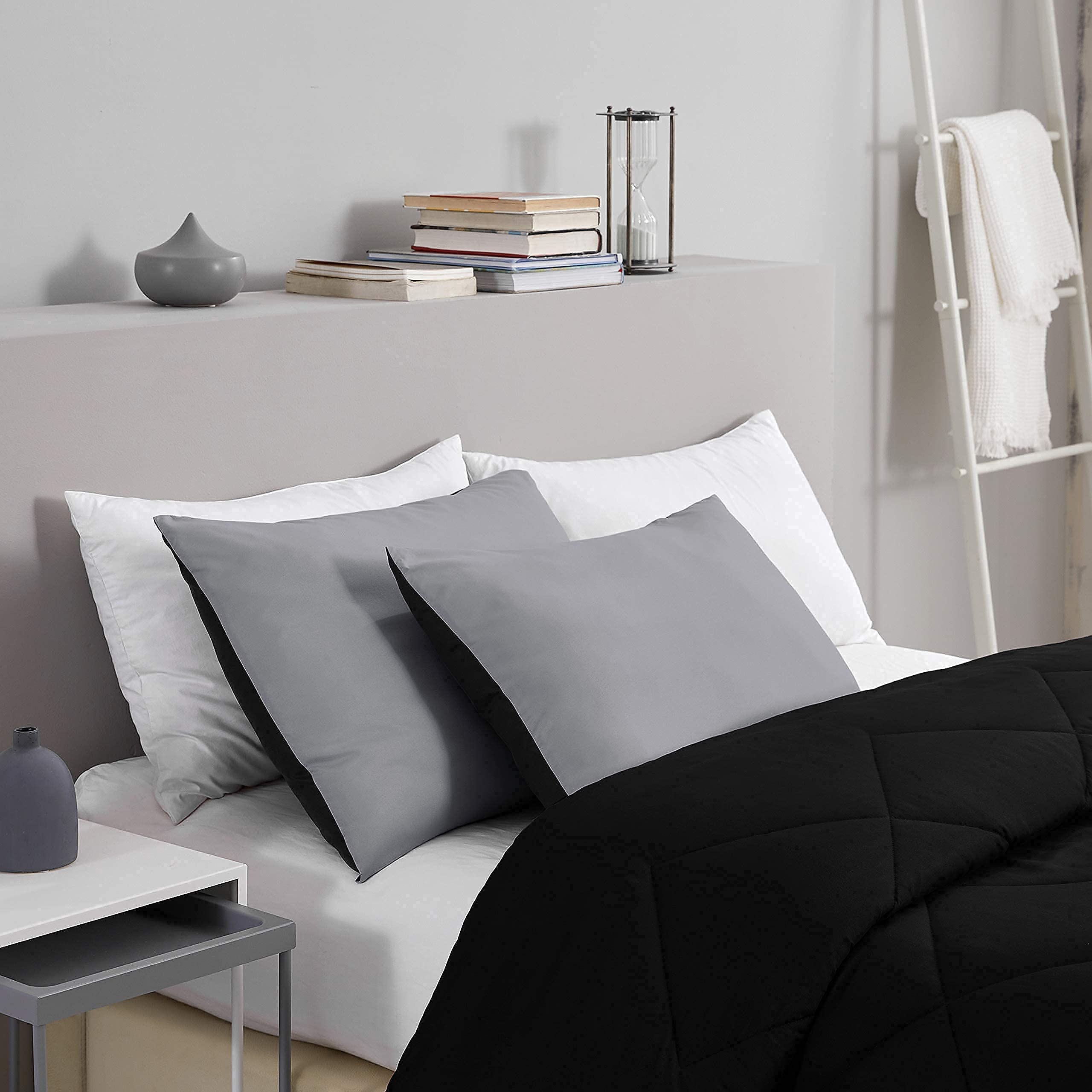 Black Microfiber Reversible Comforter Set for Boys - Lightweight Breathable Dorm Bedding with 2 Pillowcases | Perfect for Back to School & College Dorm Room Decor