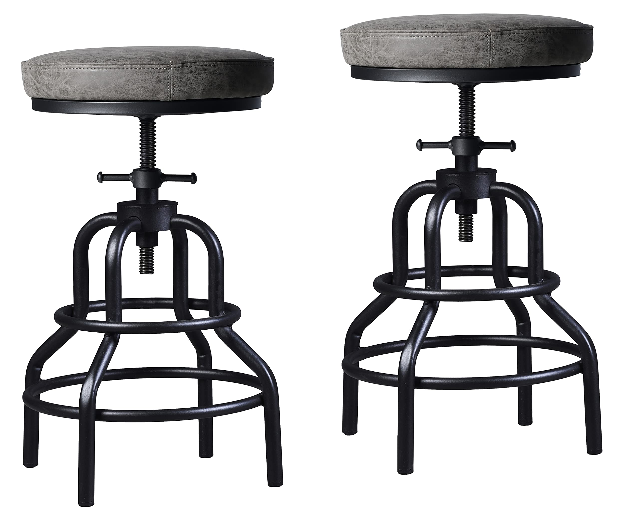 Industrial Bar Stools - Adjustable Swivel Leather Bar Stools with Metal Frame, 20-27 Inch Counter Height - Perfect for Kitchen, Dining Room & Cafe (Set of 2) - Ideal for Home Bars, Restaurants & Coffee Shops