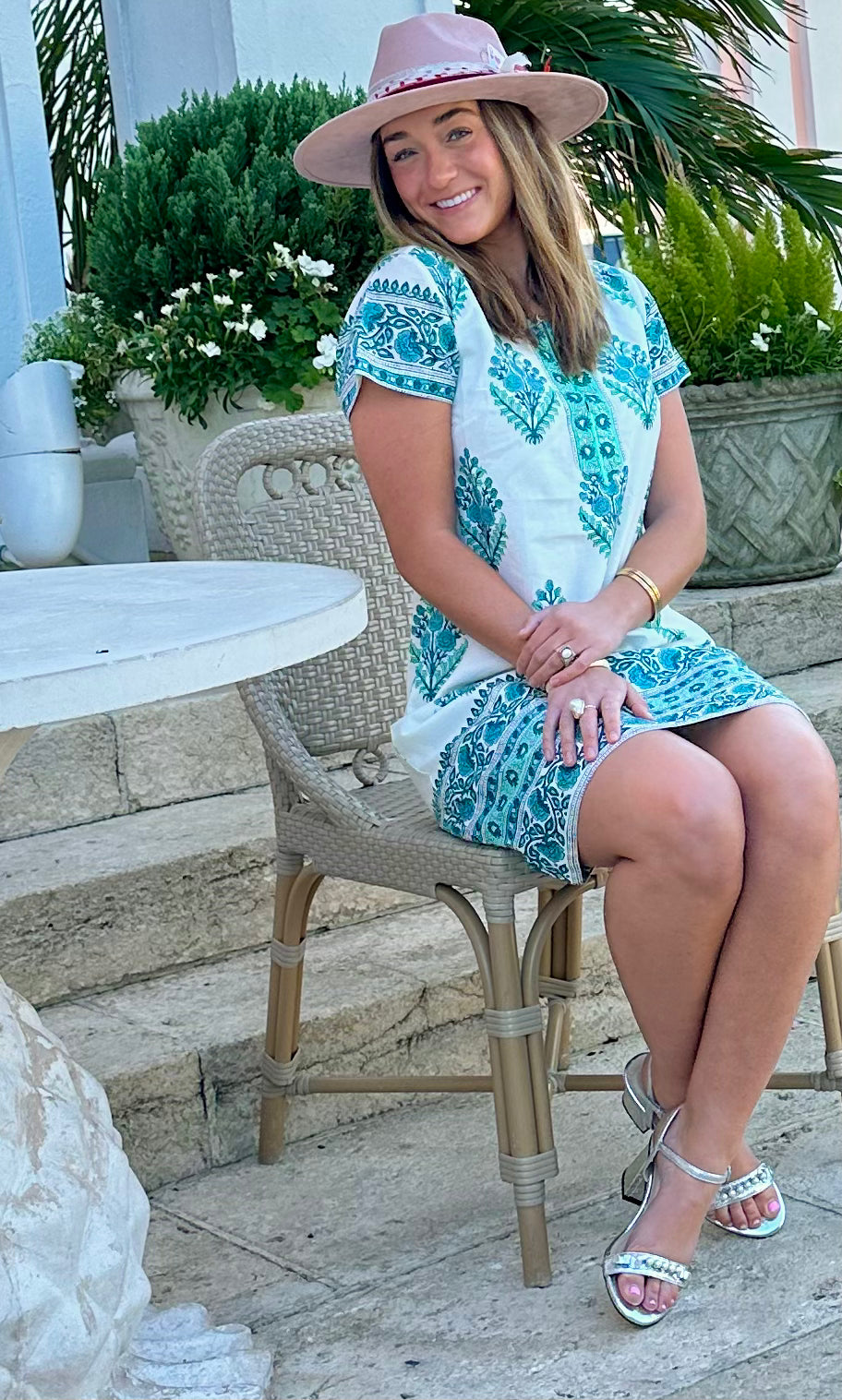 Skye White & Turquoise Shift Dress for Women - Elegant Boho Summer Dress for Beach, Vacation & Casual Wear