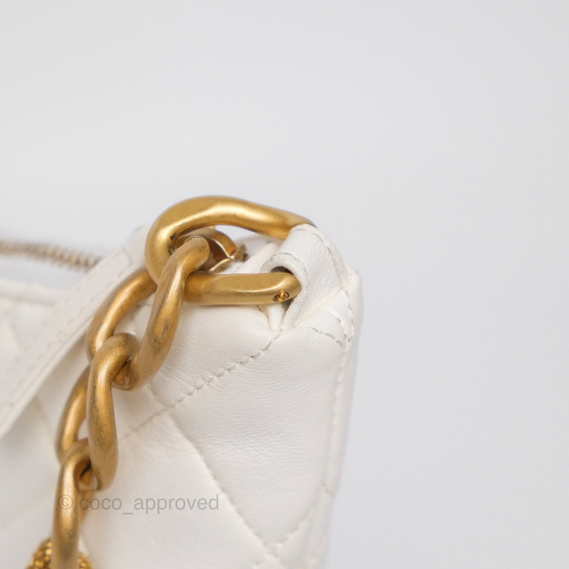 Chanel Quilted Lambskin Chain Hobo Bag in White with Aged Gold Hardware | Luxury Shoulder Bag for Women | Perfect for Parties, Weddings & Everyday Elegance