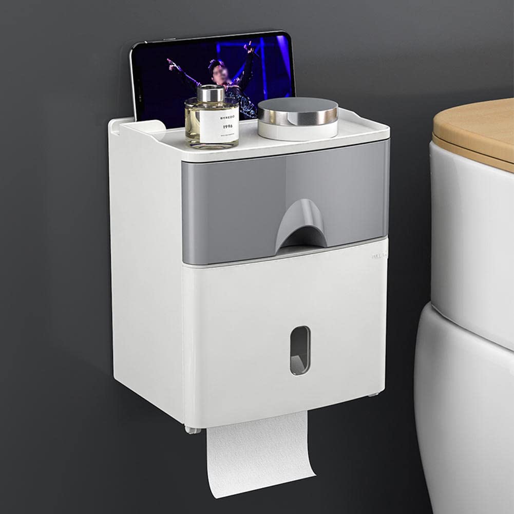 ACGrade Wall Mount Waterproof Tissue Holder - Multifunctional Bathroom Toilet Paper Dispenser & Roll Holder - No Punch Installation - Perfect for Bathrooms, Kitchens, and RVs