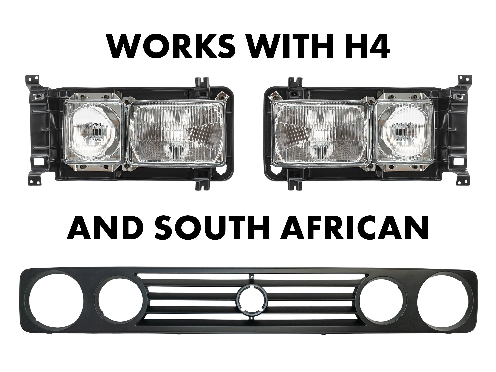 High Output Headlight Kit for Late Vanagon - Compatible with S.A. Grille & H4 Rectangular Lenses | Improved Night Visibility for Off-Roading & Camping Adventures