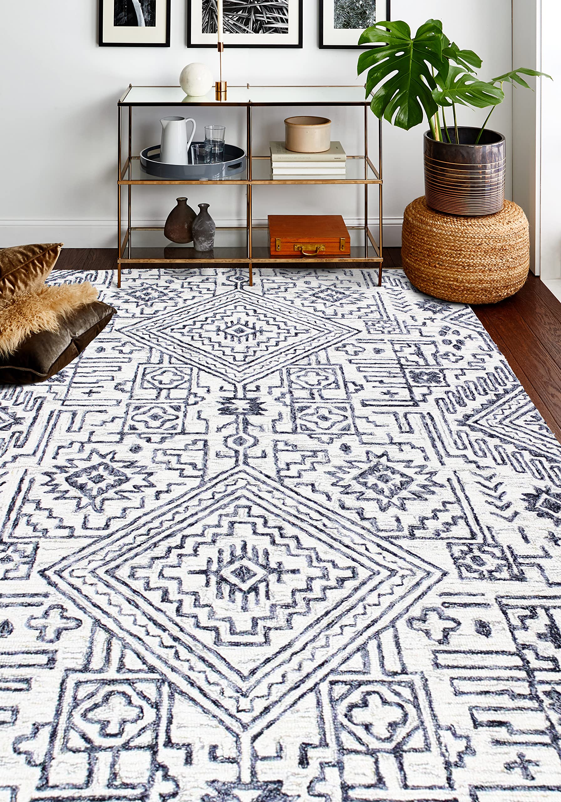 Luxury Hand Tufted Wool Area Rug - Bashian Collection - 7.6’ x 9.6’ Ivory - Perfect for Living Room, Bedroom, Entryway & Home Decor - Soft & Durable Runner Rug for Cozy Interior Design